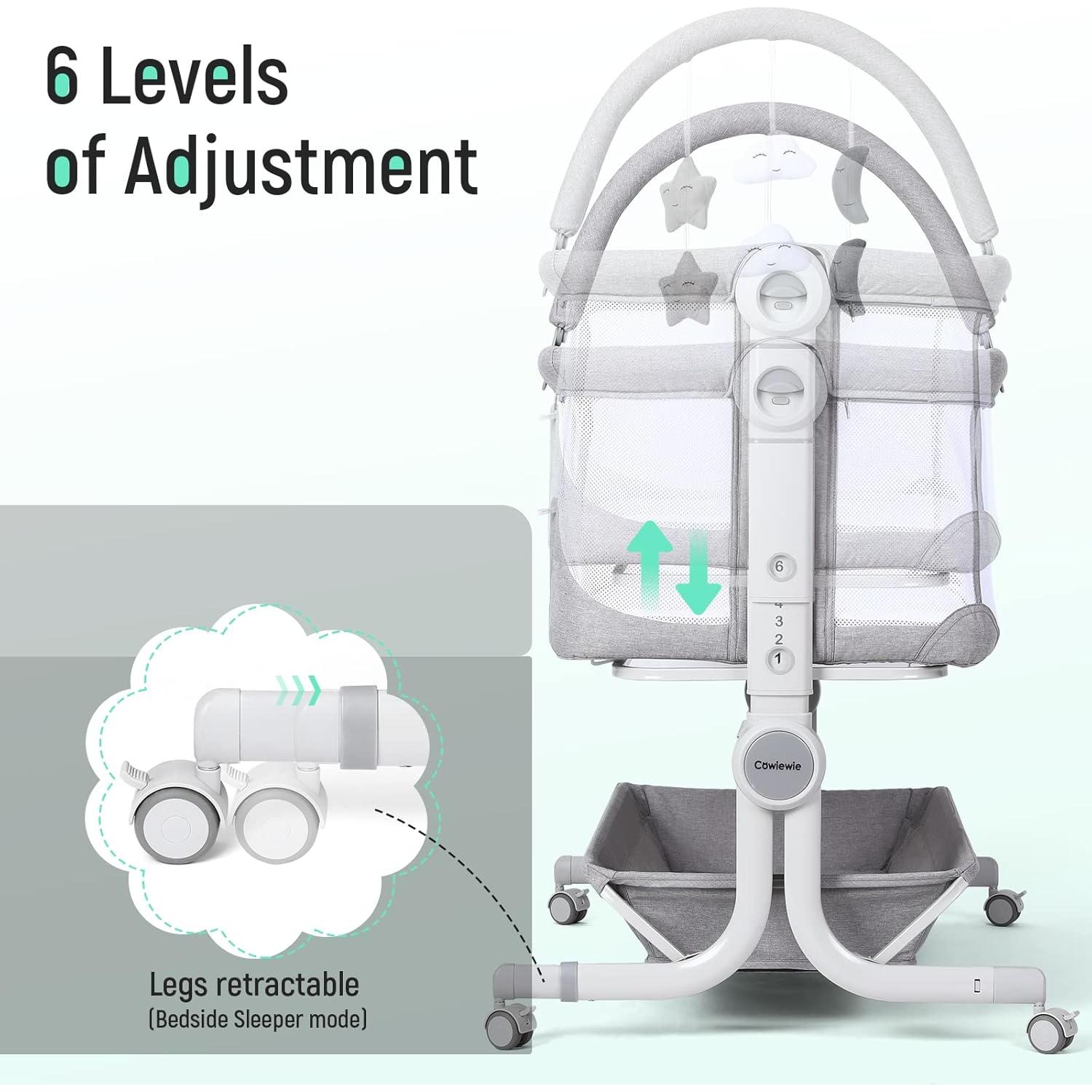 Cuna de Bebé Cowiewie Plegable con Ruedas y Cesta Almacenamiento