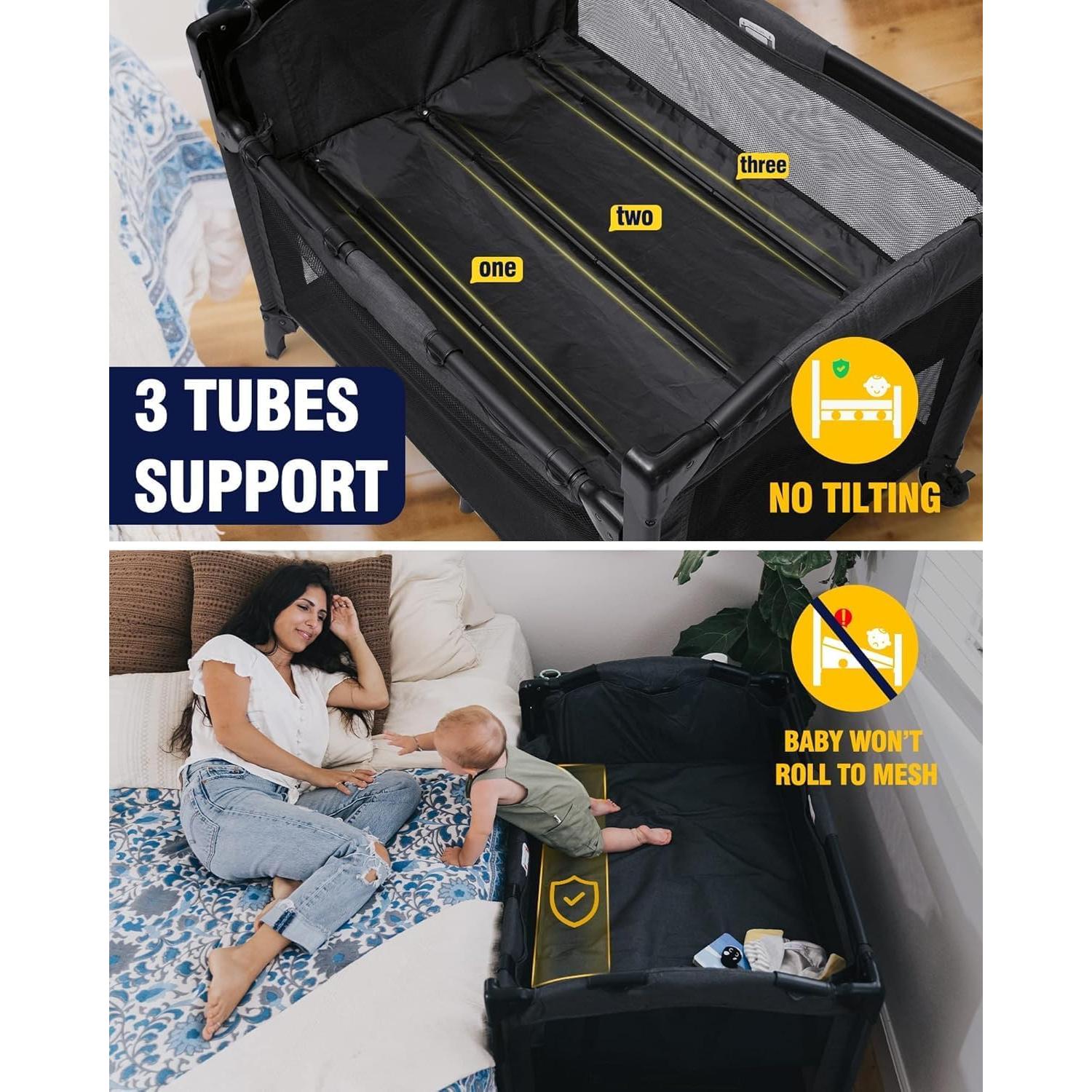 Cuna Lateral 4 en 1 BEKA Negra - Cuna, Parque Infantil y Mesa de Cambio