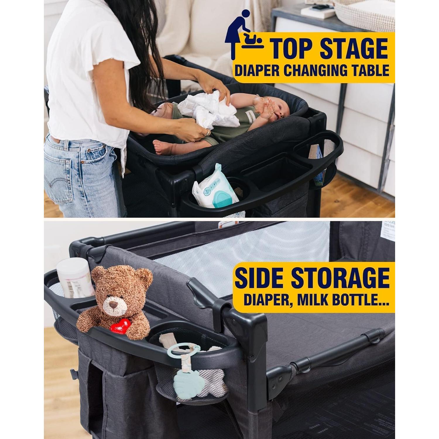 Cuna Lateral 4 en 1 BEKA Negra - Cuna, Parque Infantil y Mesa de Cambio