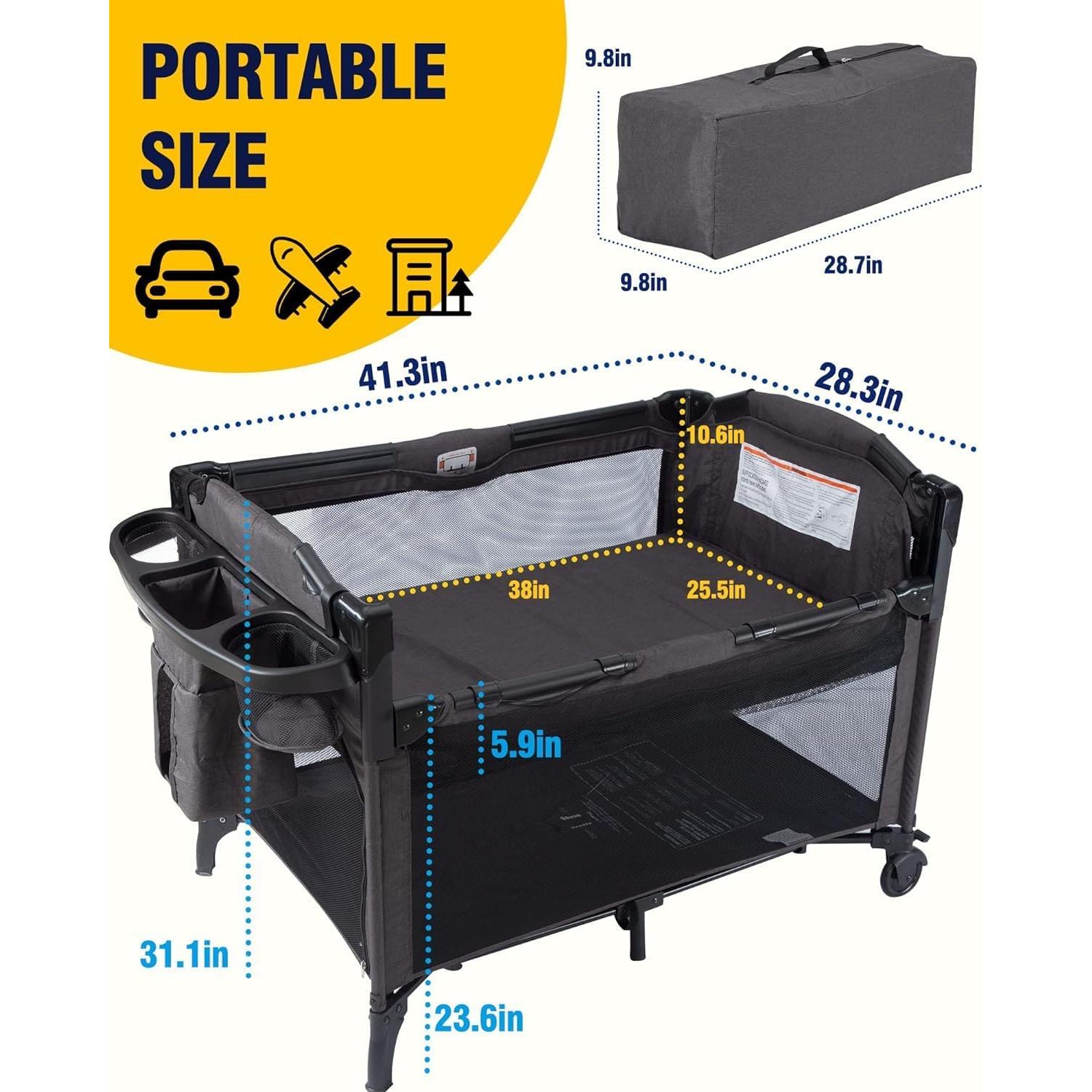 Cuna Lateral 4 en 1 BEKA Negra - Cuna, Parque Infantil y Mesa de Cambio