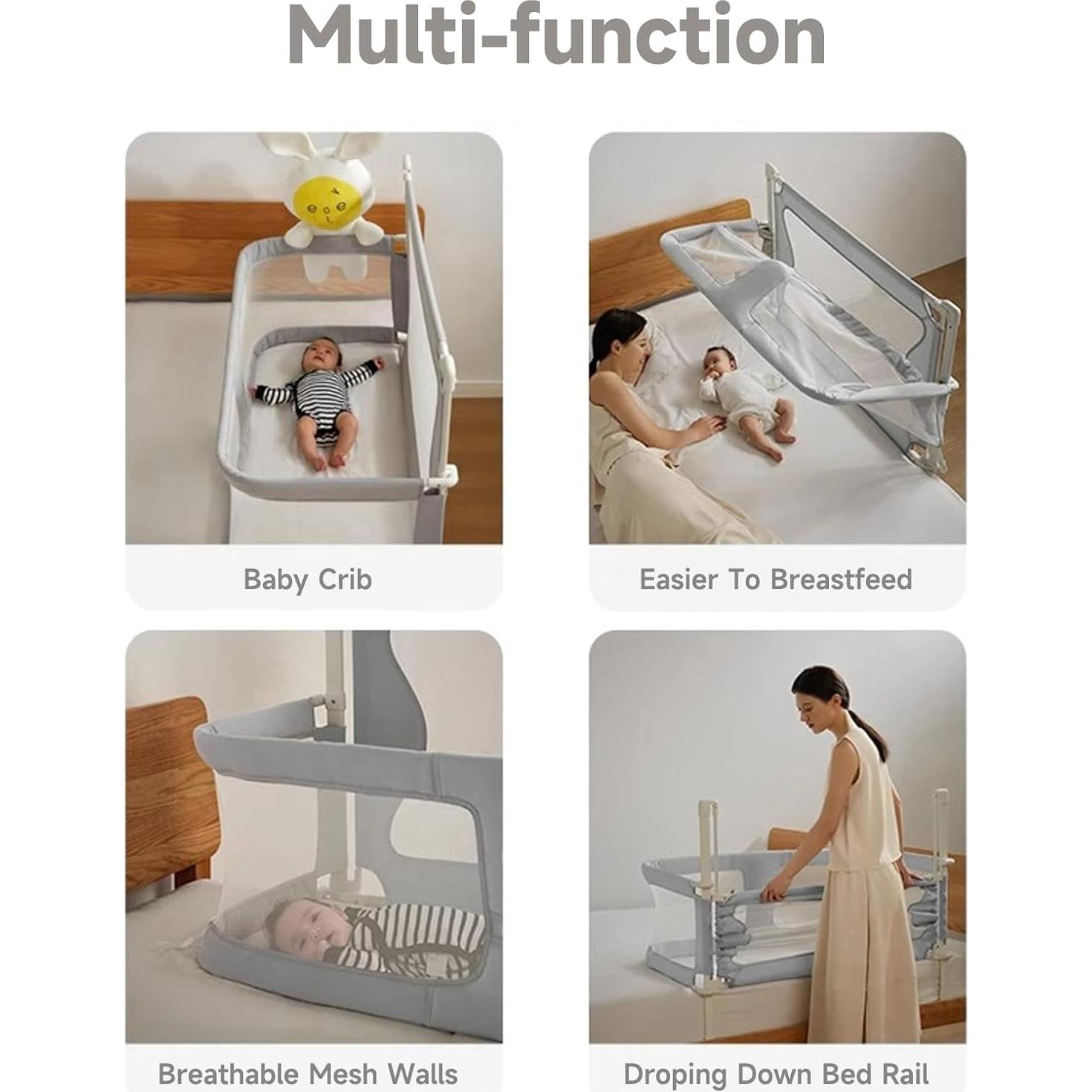 Cuna portátil 3 en 1 LINKSAW gris, cuna lateral para bebé