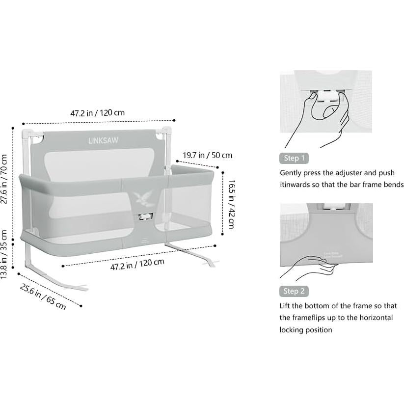 Cuna portátil 3 en 1 LINKSAW gris, cuna lateral para bebé