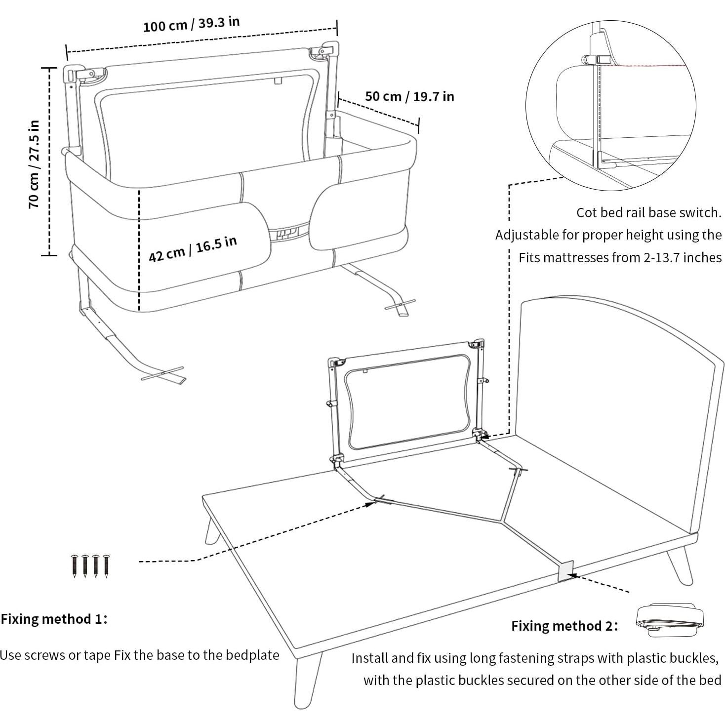 Cuna portátil 3 en 1 LINKSAW gris, cuna lateral para bebé