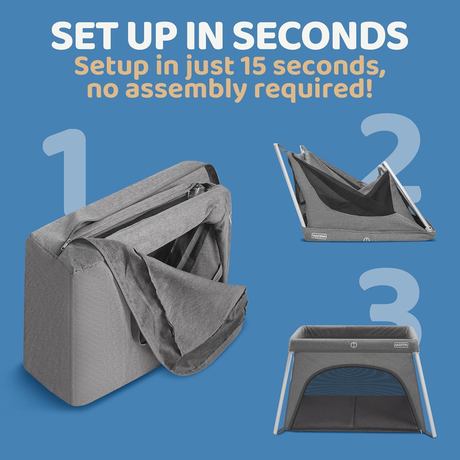 Cuna de viaje HARPPA 3 en 1 portátil plegable gris