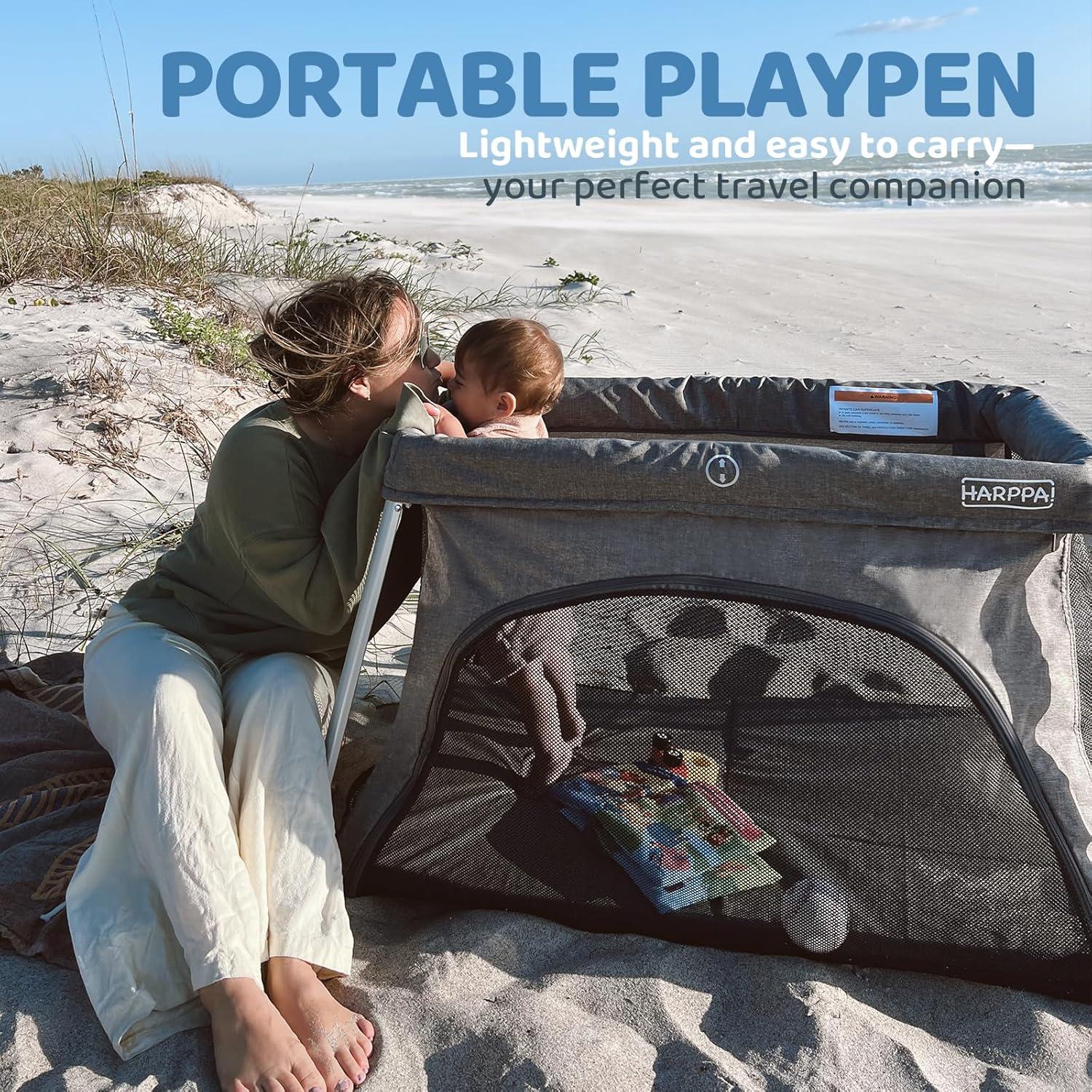 Cuna de viaje HARPPA 3 en 1 portátil plegable gris