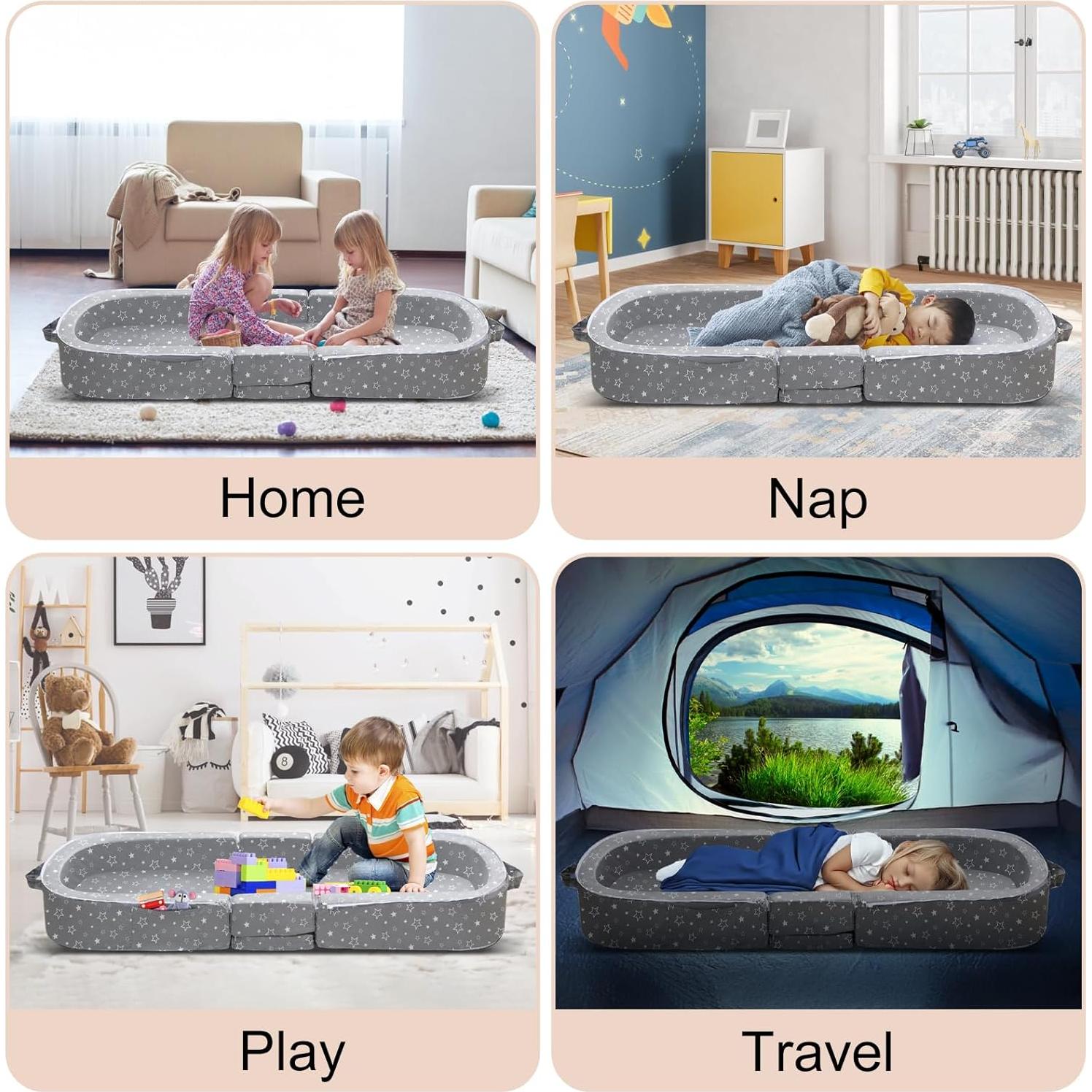 Cama de viaje plegable REAWUL para niños, 58.4x22.9cm, Gris