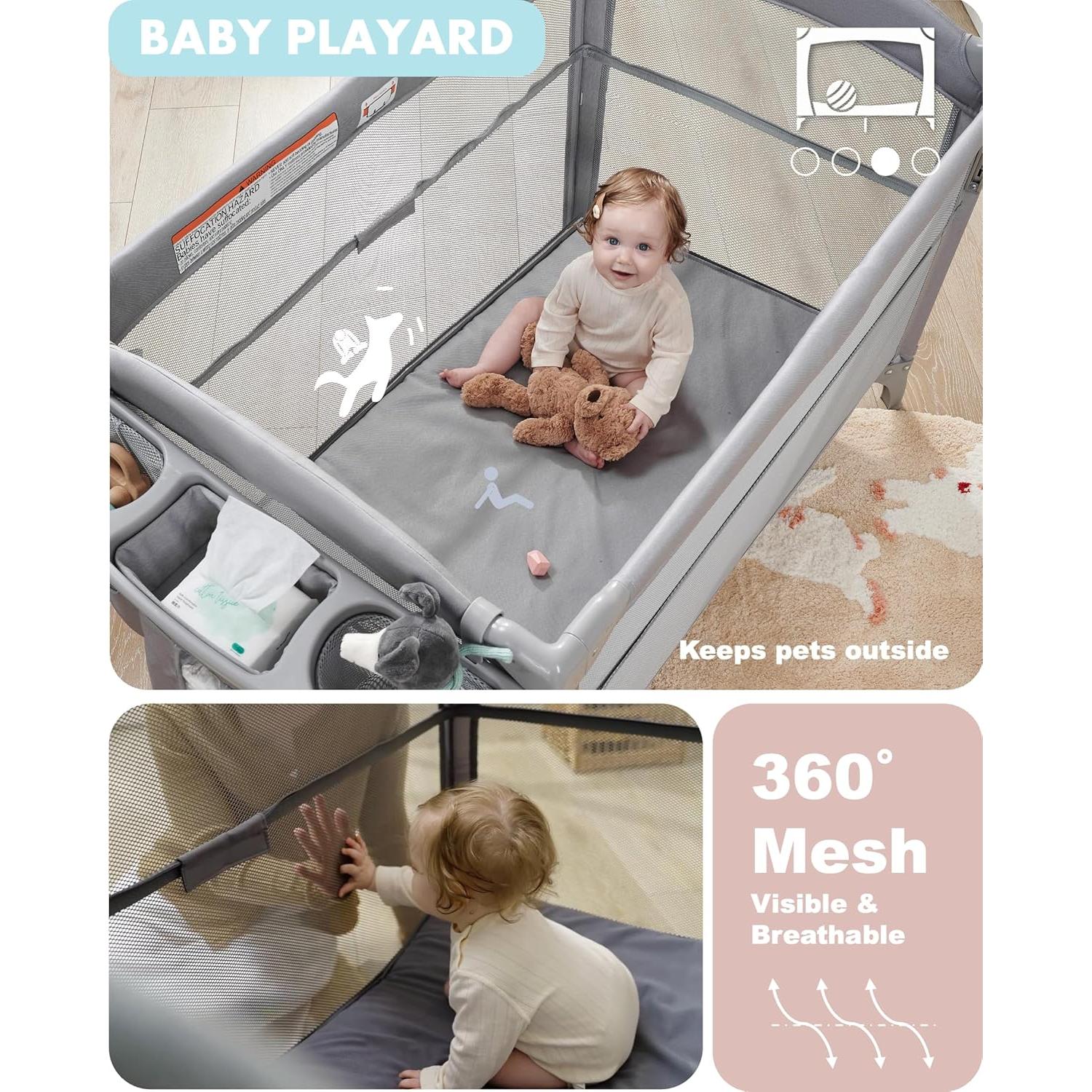 Cuna 4 en 1 AirClub para Bebé - Cuna Lado de la Cama, Mesa de Cambio, Parque Infantil