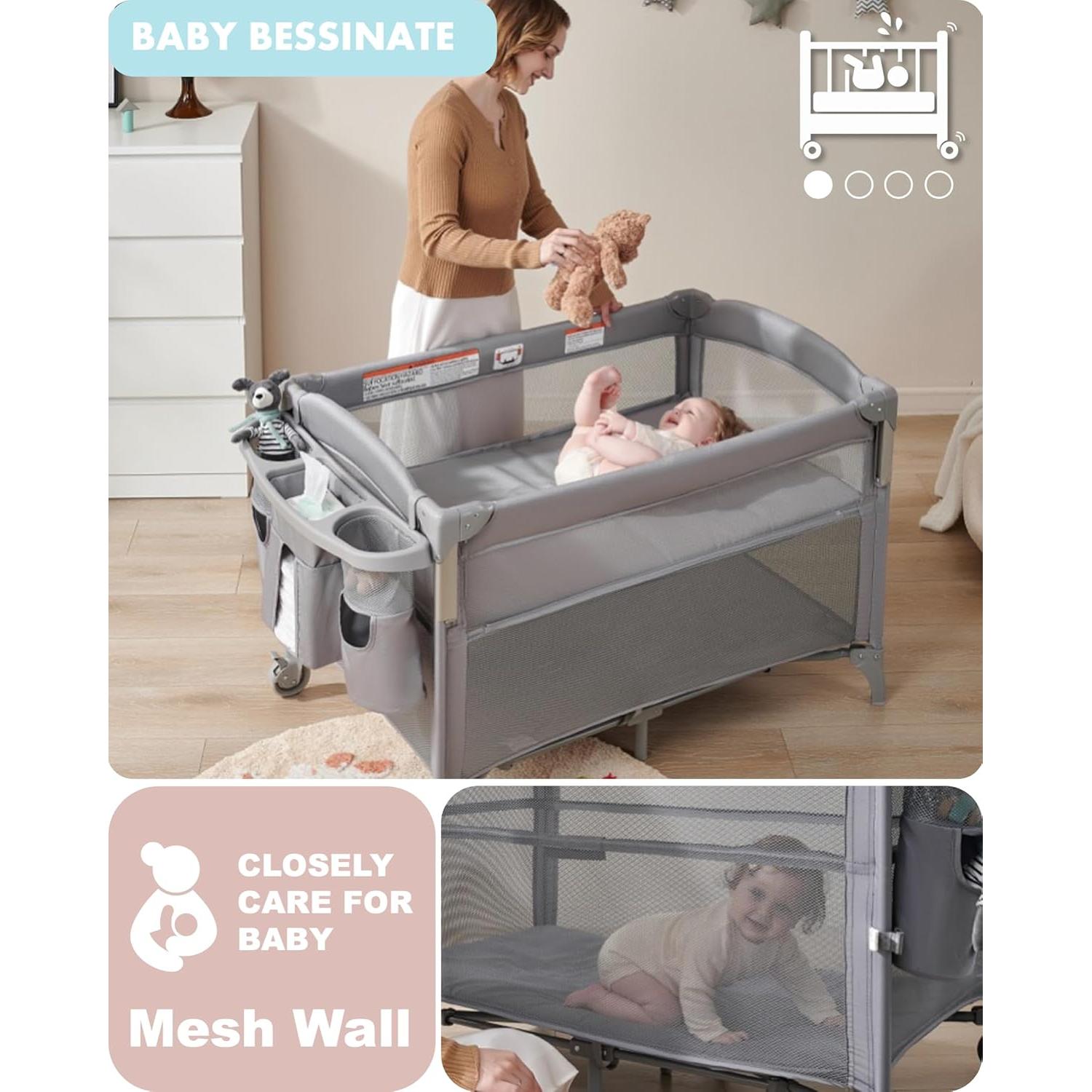 Cuna 4 en 1 AirClub para Bebé - Cuna Lado de la Cama, Mesa de Cambio, Parque Infantil