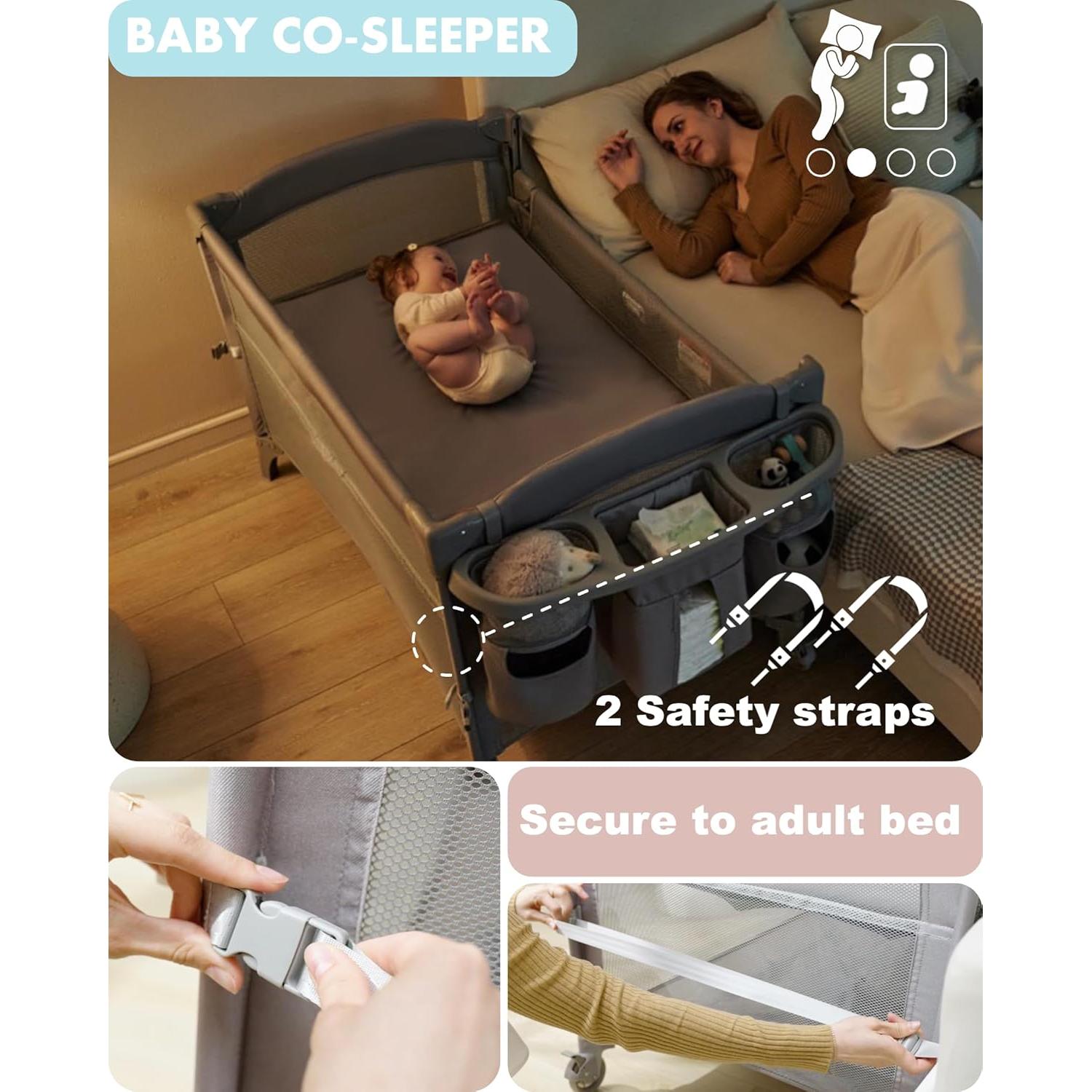 Cuna 4 en 1 AirClub para Bebé - Cuna Lado de la Cama, Mesa de Cambio, Parque Infantil