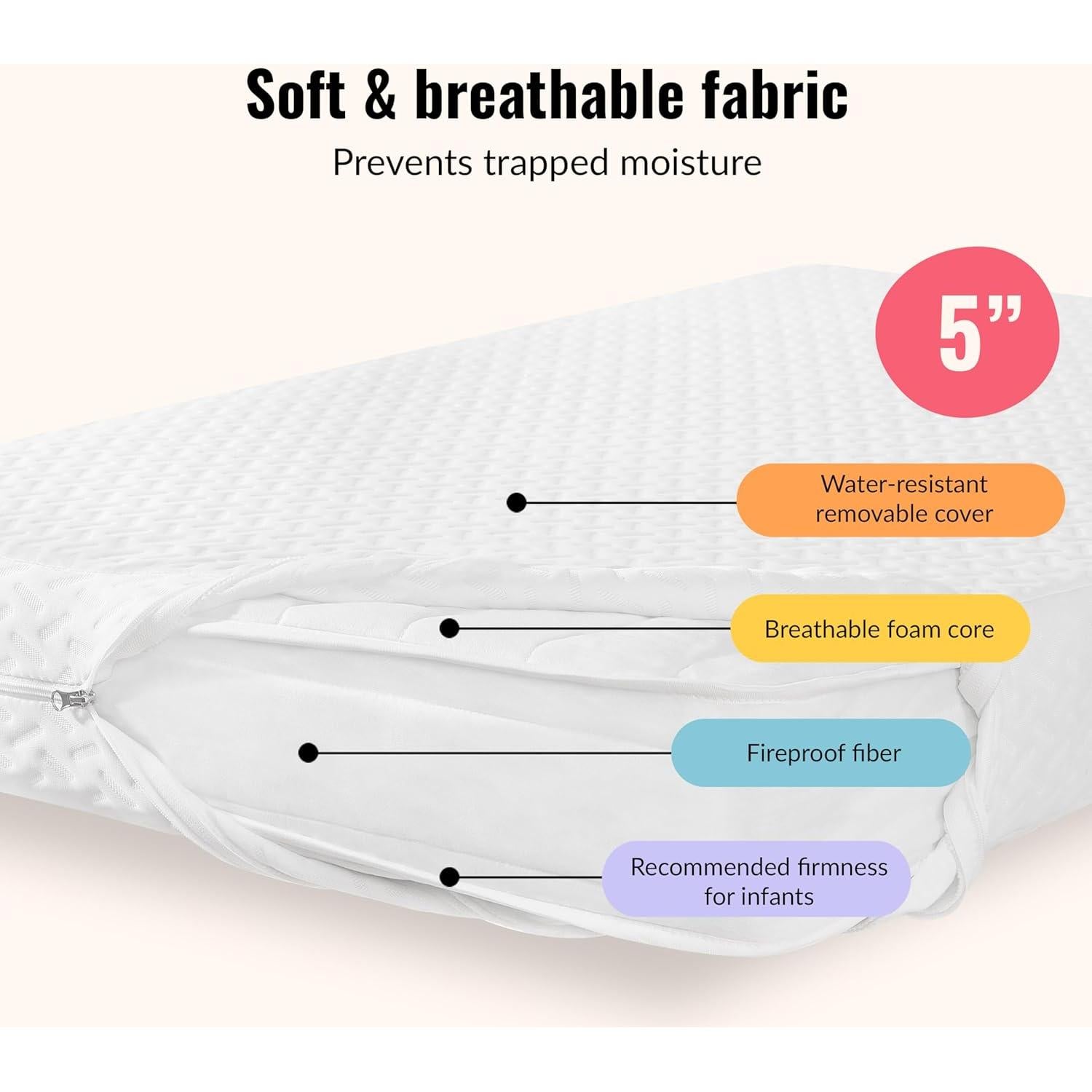 Colchón de Espuma Dream On Me Baby Fairy Dust 5" para Cuna