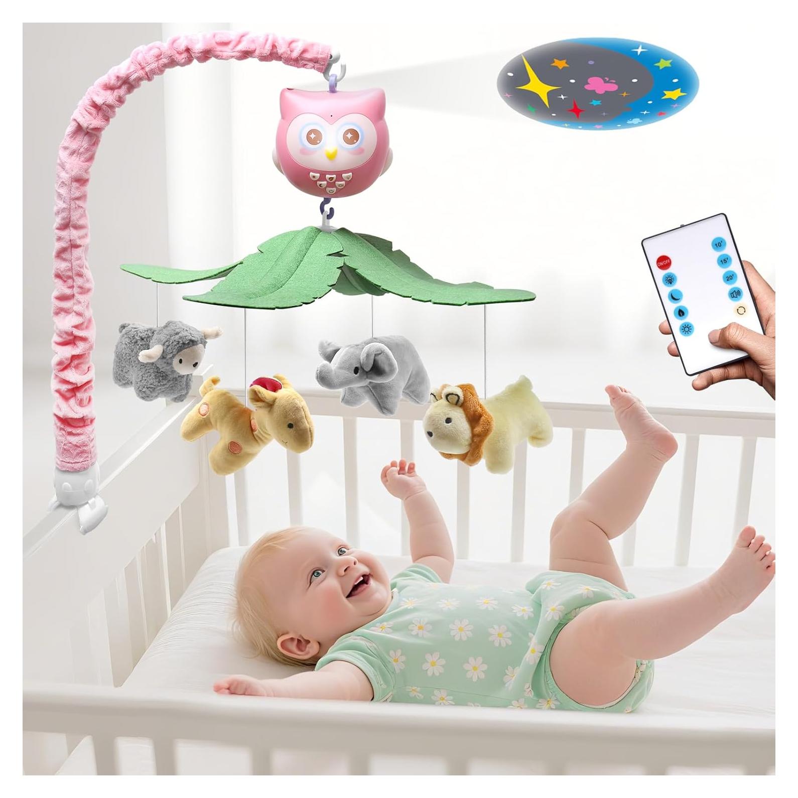 Móvil Musical para Cuna Rosa Jungla BM05 con Luces y Control Remoto