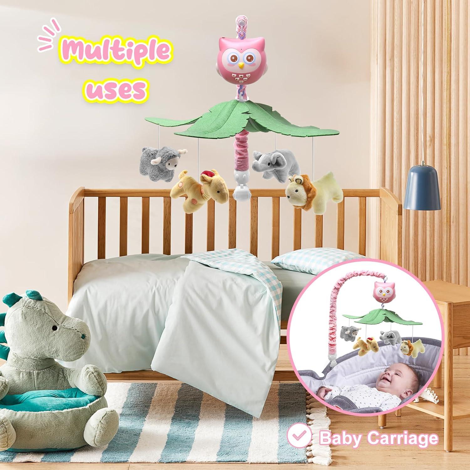 Móvil Musical para Cuna Rosa Jungla BM05 con Luces y Control Remoto