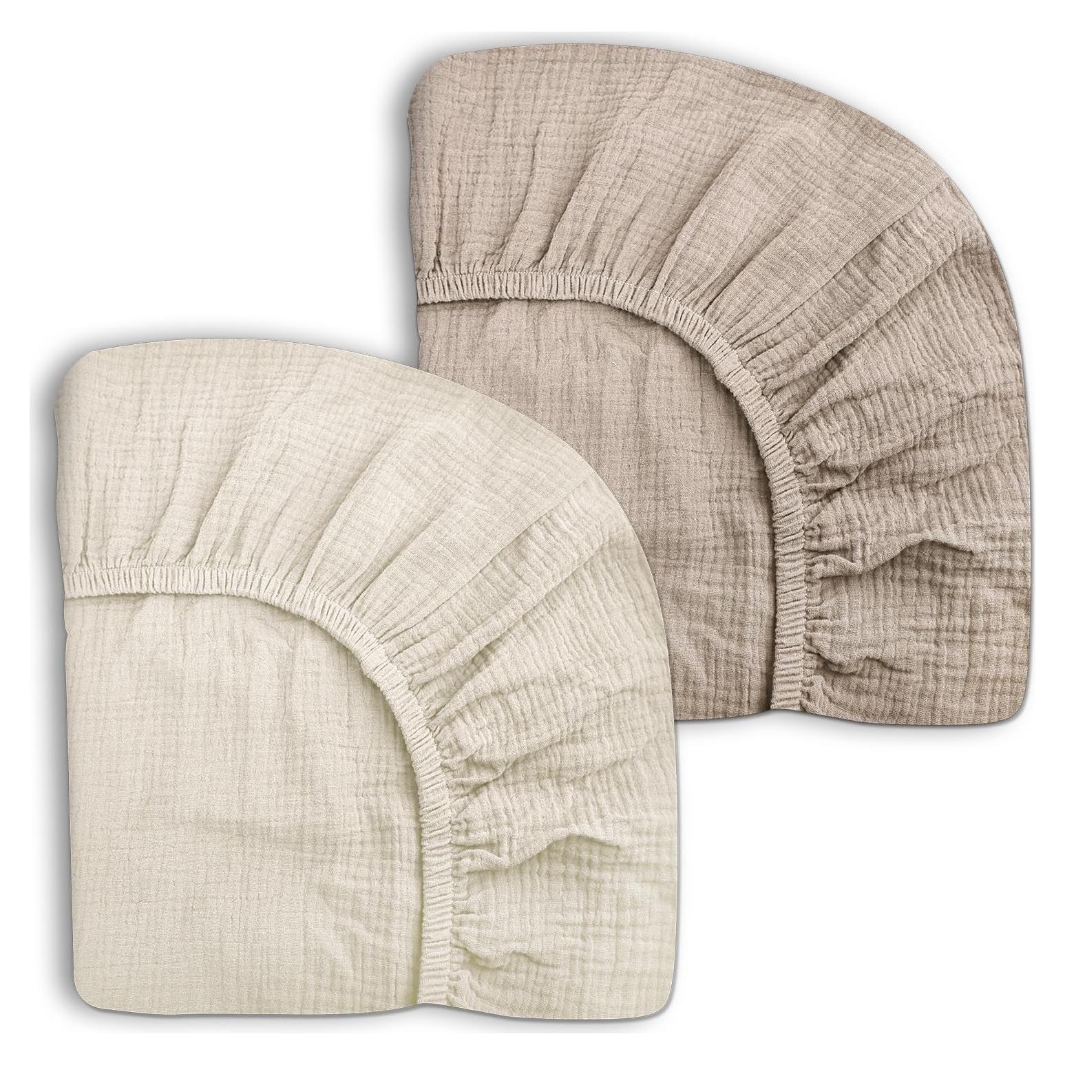 Sábanas Pack and Play Meowcards Algodón Muslín 2 Piezas Beige Crema