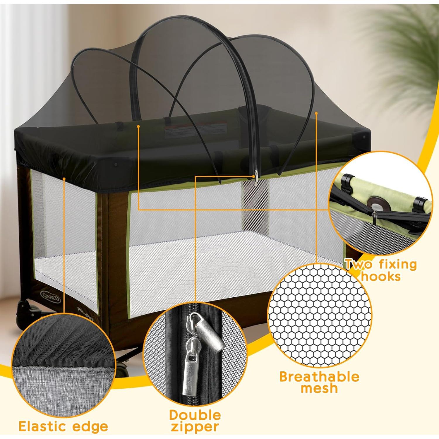 Cubierta Antimosquitos para Cuna de Viaje Jiangcha - Negro Grande