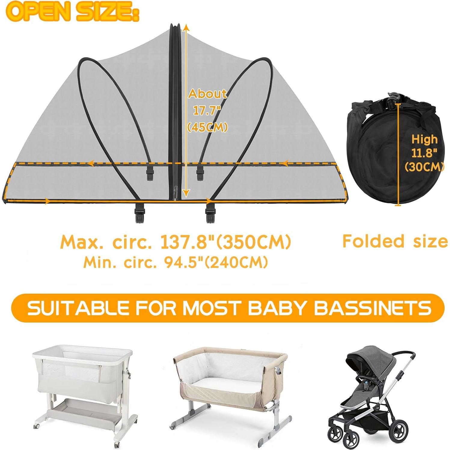 Cubierta Antimosquitos para Cuna de Viaje Jiangcha - Negro Grande