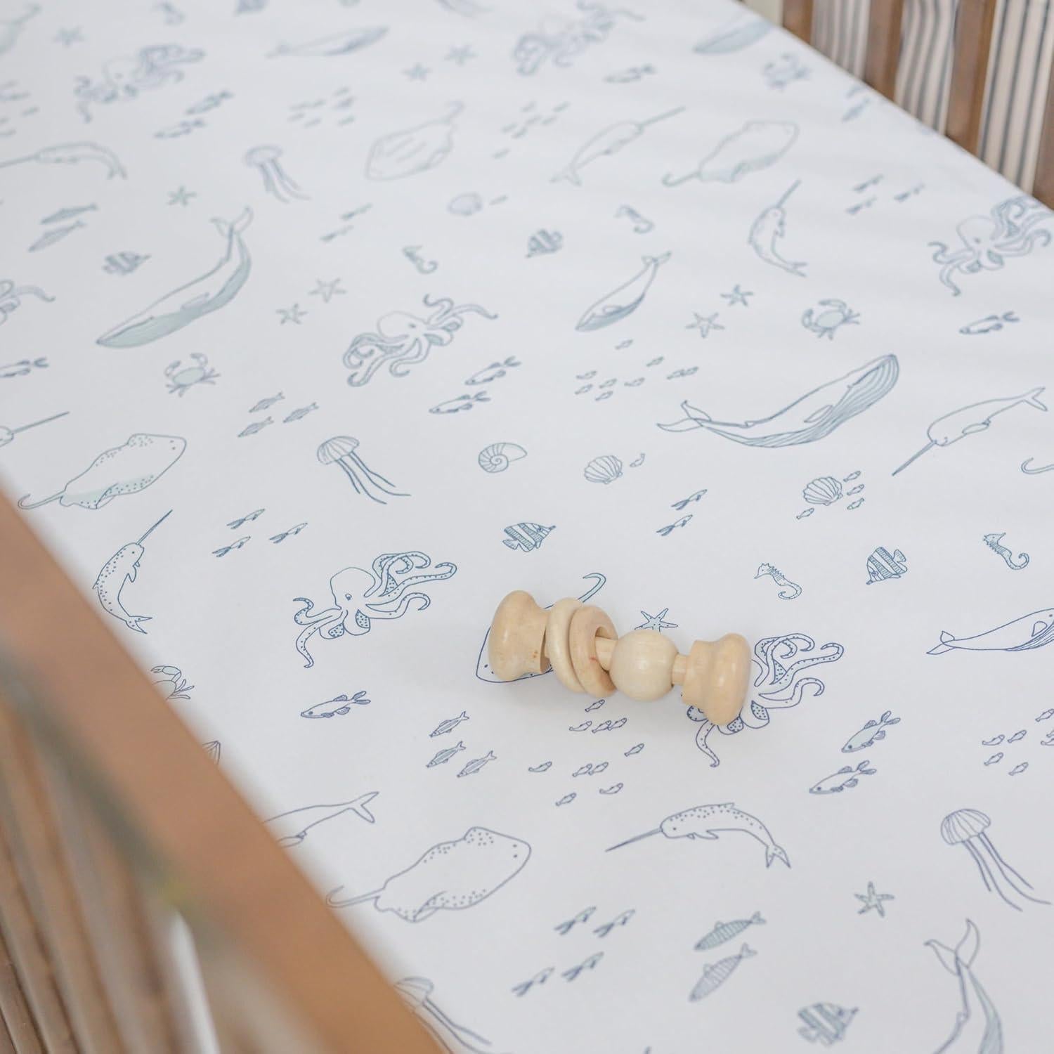 Sábana para Cuna Pehr Vida Acuática Algodón Orgánico 132x71cm