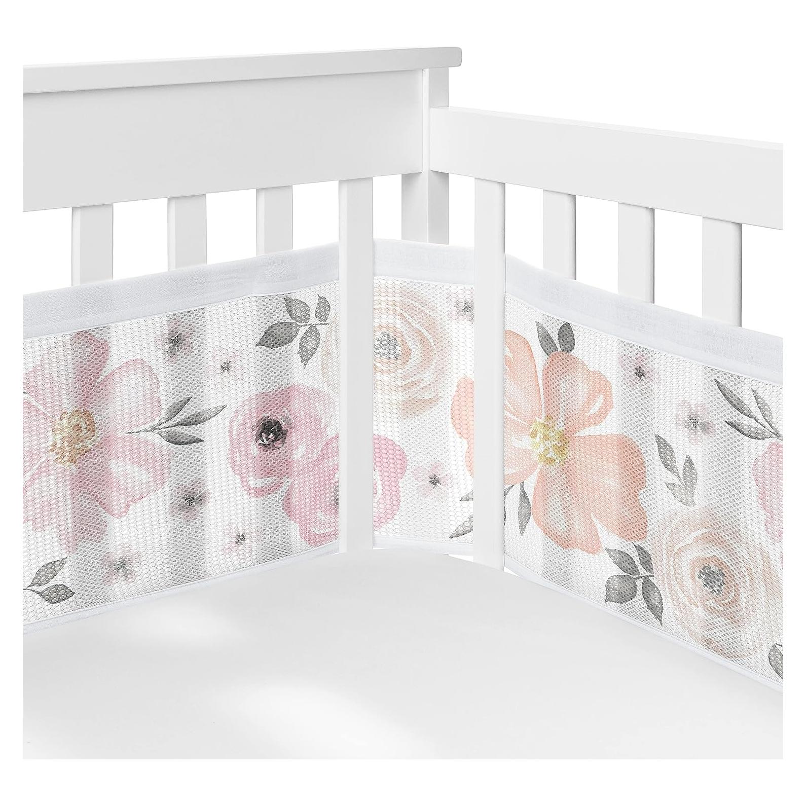 Conjunto de Forro de Cuna Malla Transpirable Sweet Jojo Rosa/Gris