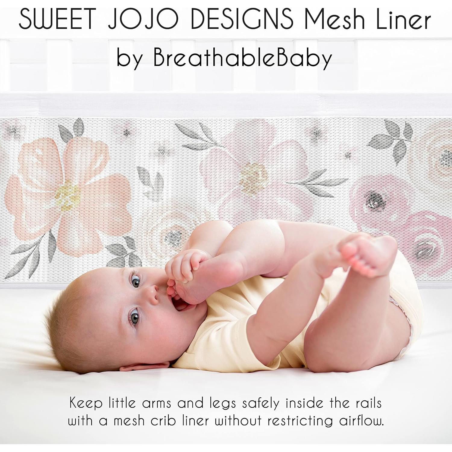 Conjunto de Forro de Cuna Malla Transpirable Sweet Jojo Rosa/Gris