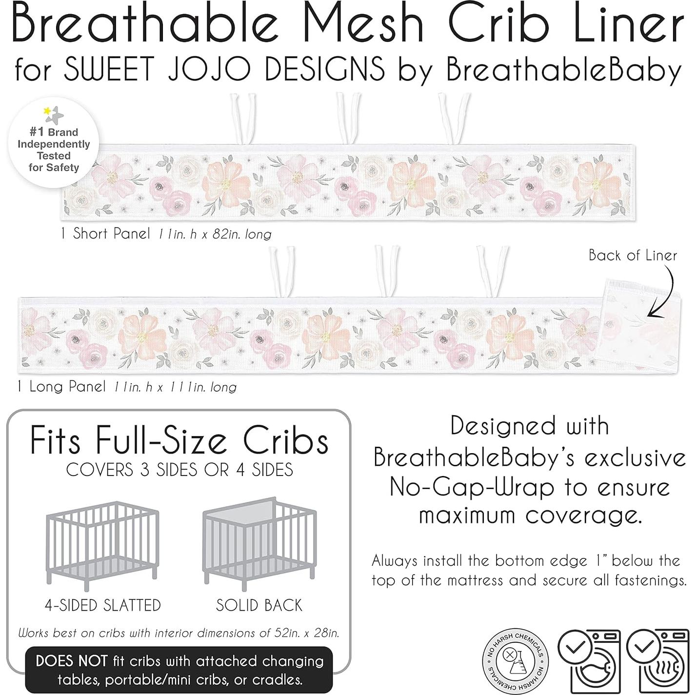 Conjunto de Forro de Cuna Malla Transpirable Sweet Jojo Rosa/Gris