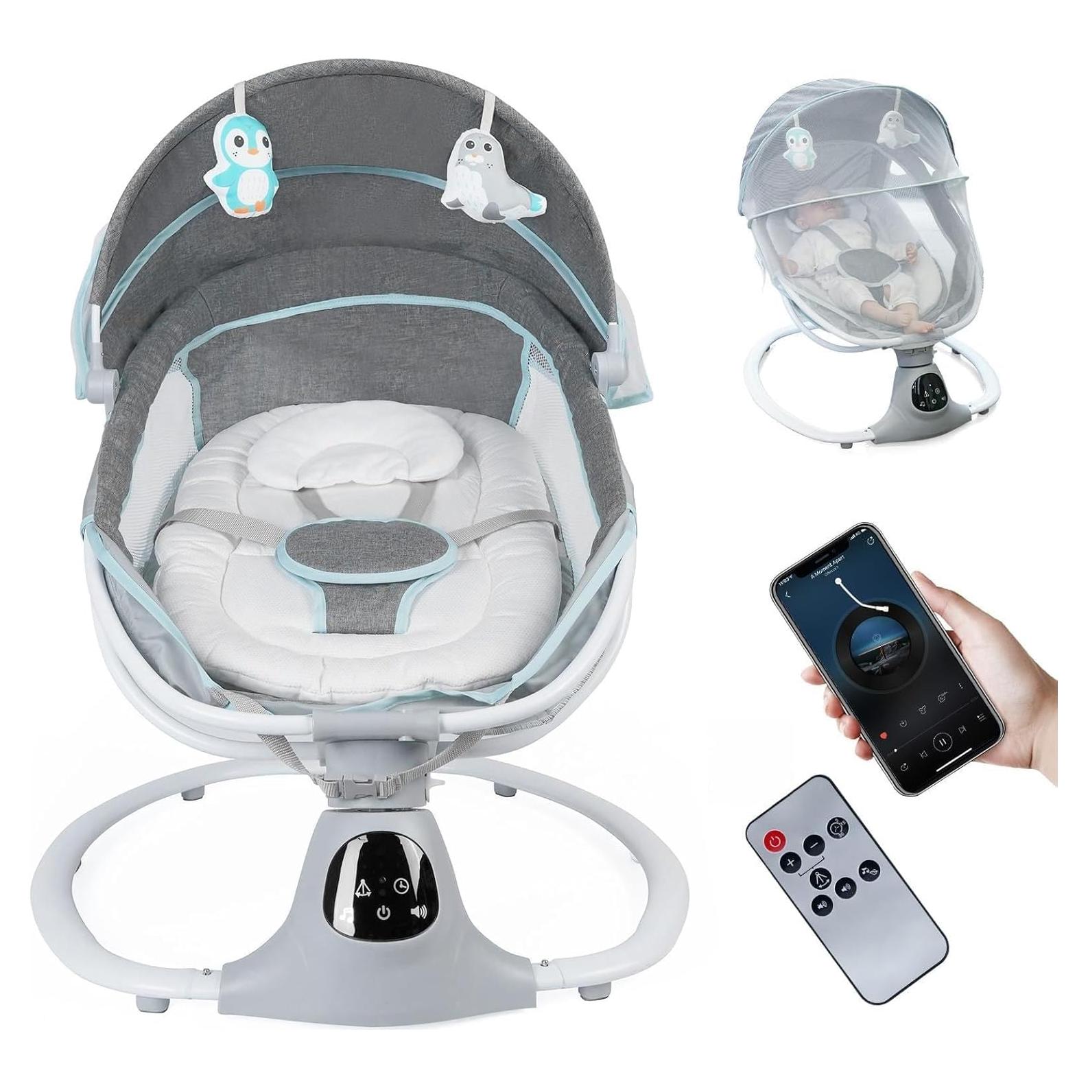 Columpio Eléctrico Portátil MelloBubbz Gris 5 Velocidades 9kg