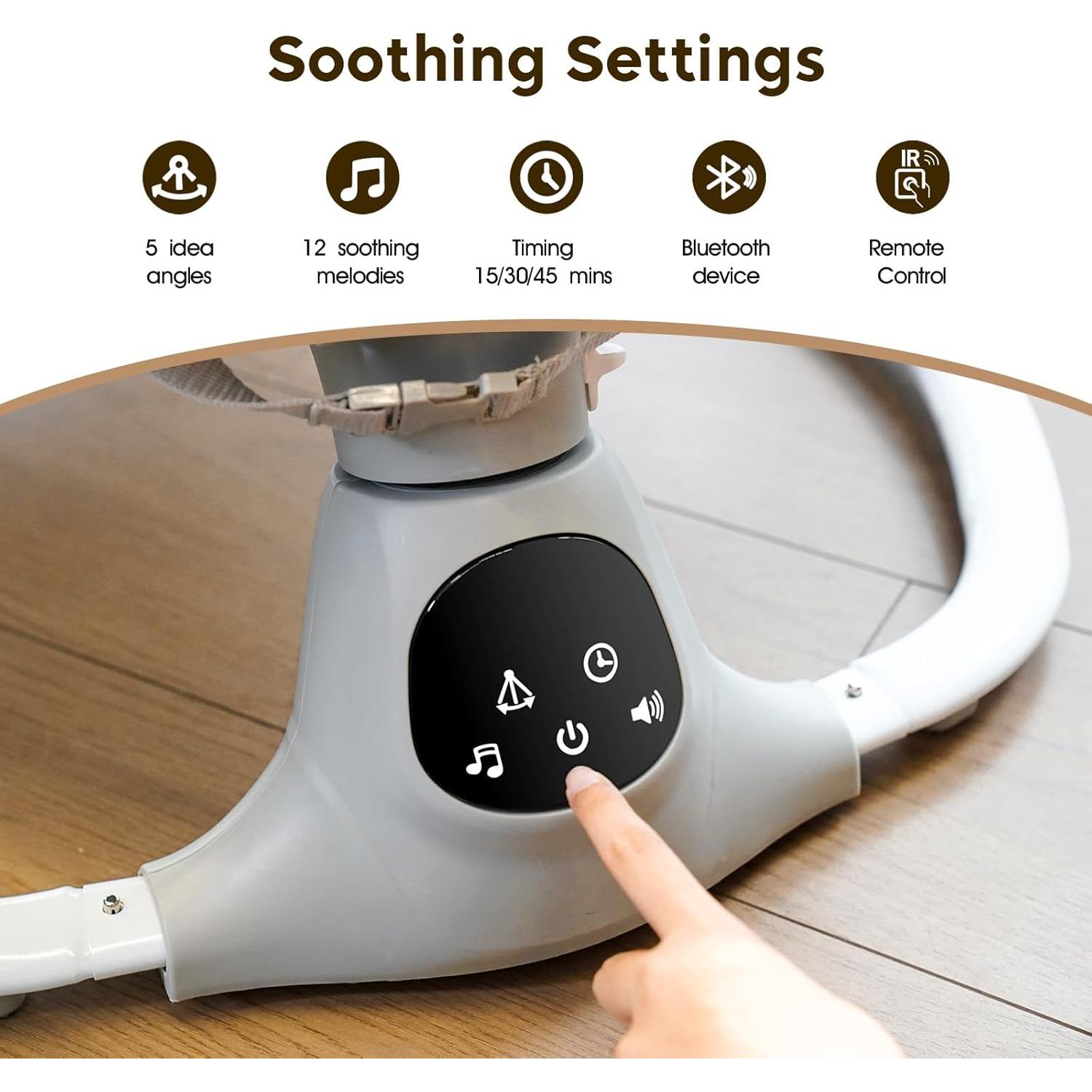 Columpio Eléctrico Portátil MelloBubbz Gris 5 Velocidades 9kg