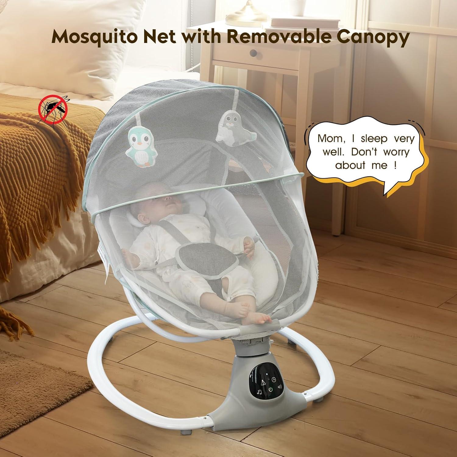 Columpio Eléctrico Portátil MelloBubbz Gris 5 Velocidades 9kg