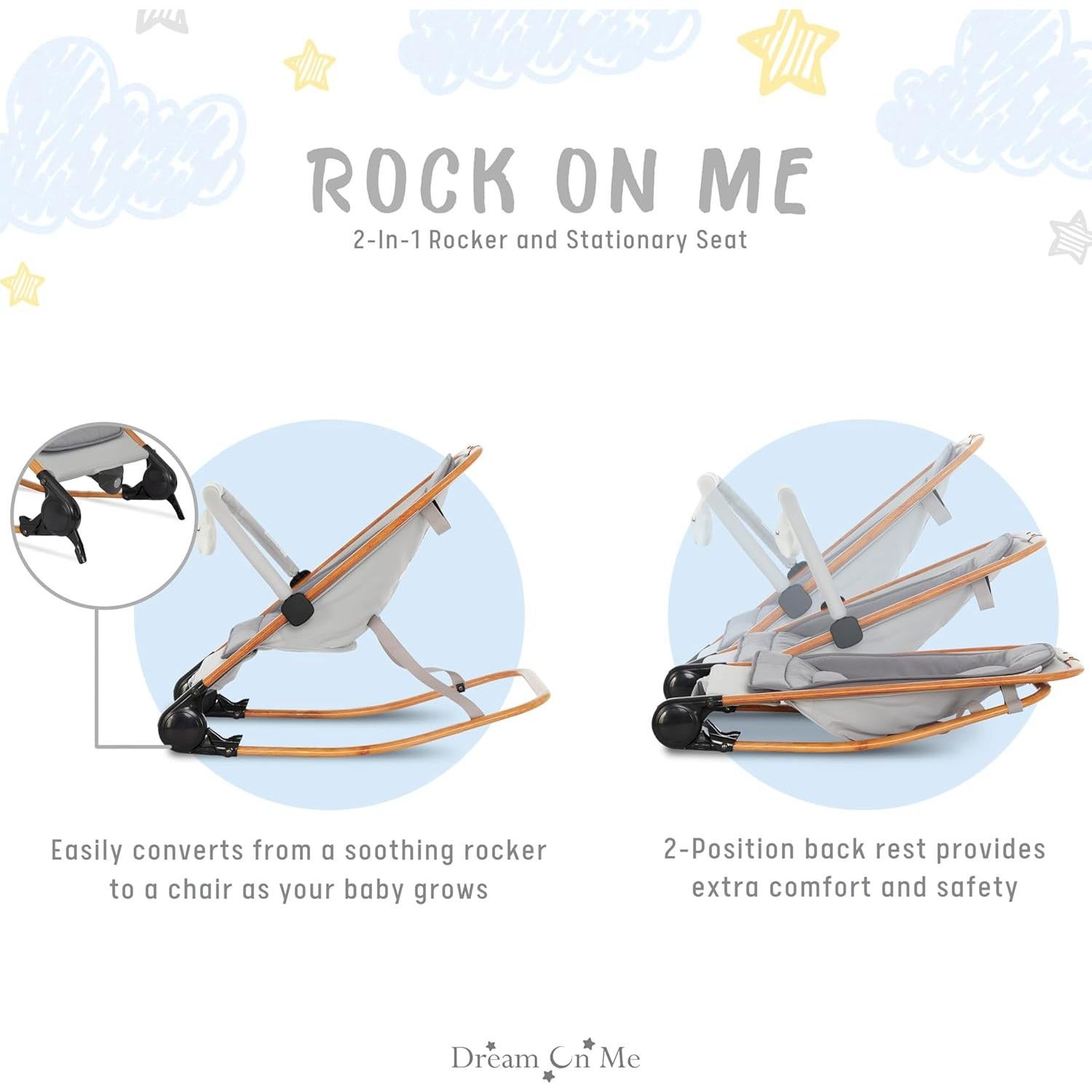 Rocker 2-en-1 Rockear Conmigo Gris - Asiento Estacionario Bebé