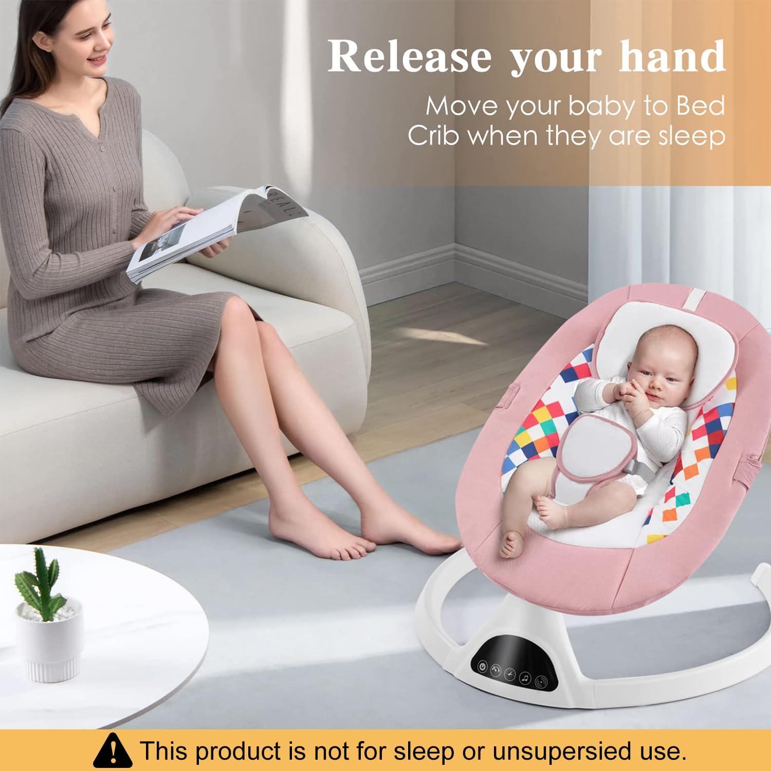 Columpio Eléctrico Portátil Soobaby Rosa Claro con Bluetooth