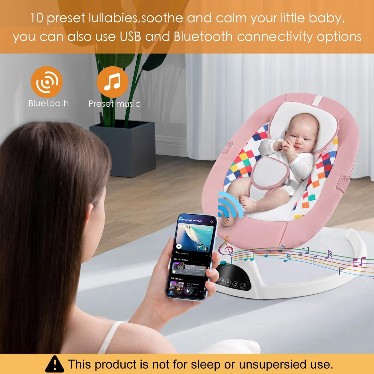 Columpio Eléctrico Portátil Soobaby Rosa Claro con Bluetooth