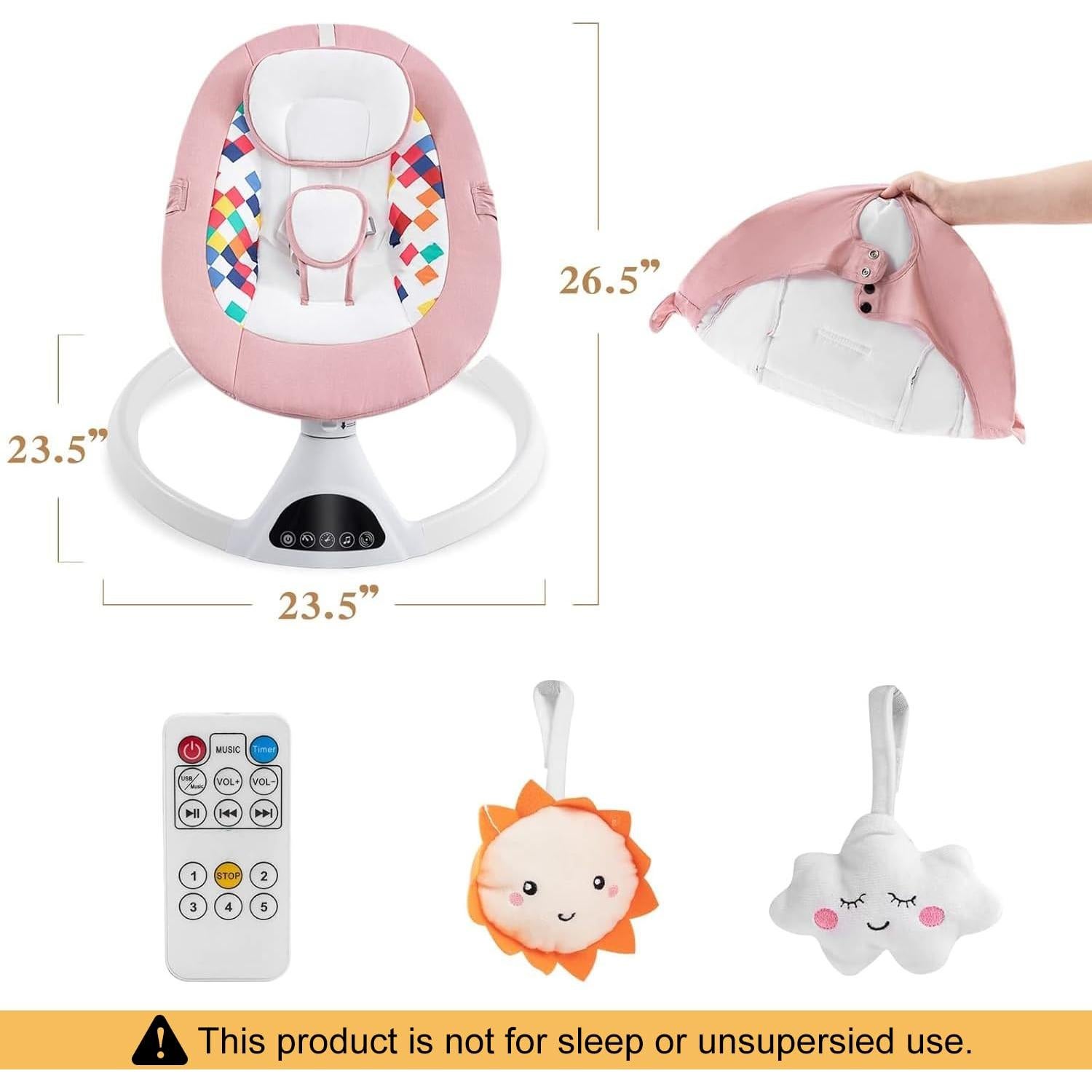 Columpio Eléctrico Portátil Soobaby Rosa Claro con Bluetooth