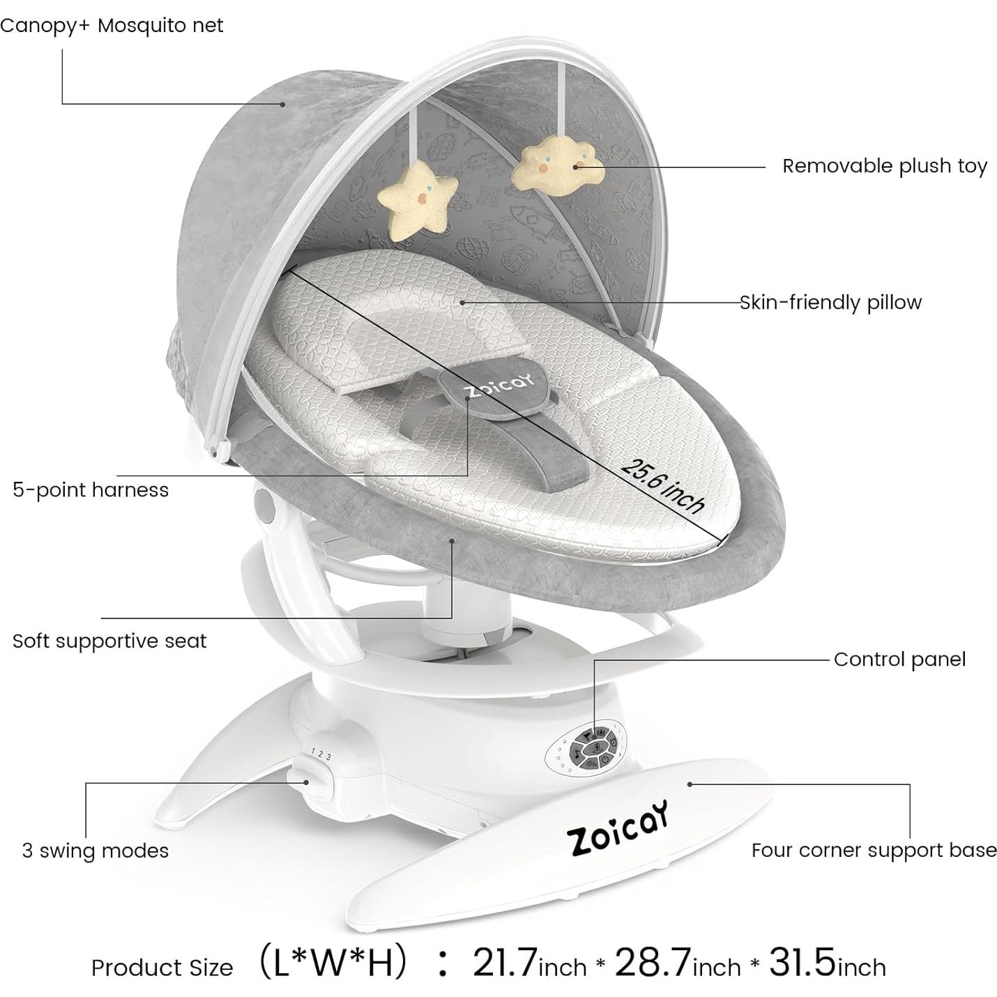 Hamaca 3 en 1 para Bebés Zoicay Eléctrica con Bluetooth