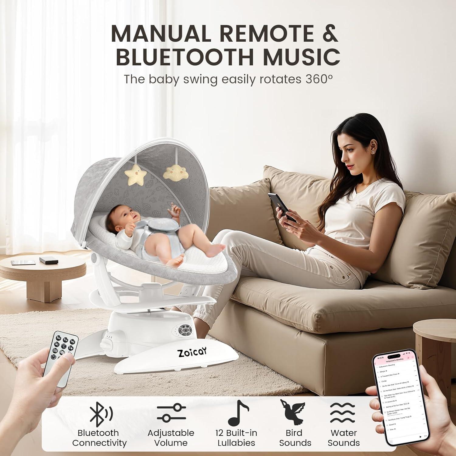 Hamaca 3 en 1 para Bebés Zoicay Eléctrica con Bluetooth