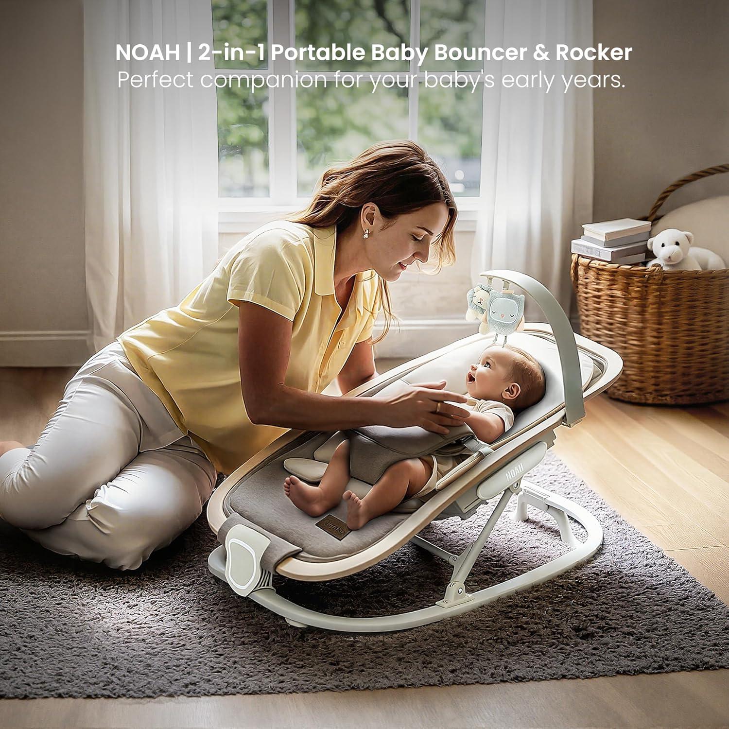 Silla de Rebote y Mecedora 2 en 1 Noah - Beige, 0 a 9 meses