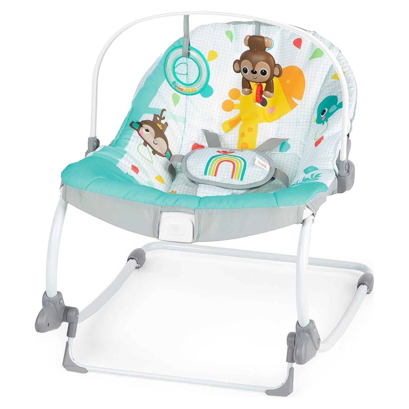 Mecedor y Asiento Estacionario Bright Starts Vibes Salvajes 2 en 1