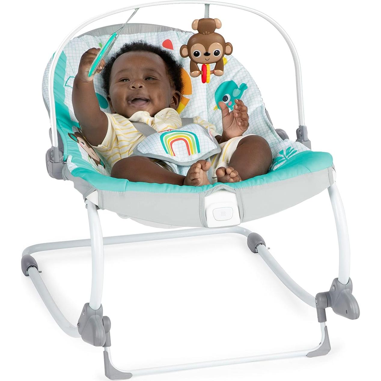 Mecedor y Asiento Estacionario Bright Starts Vibes Salvajes 2 en 1