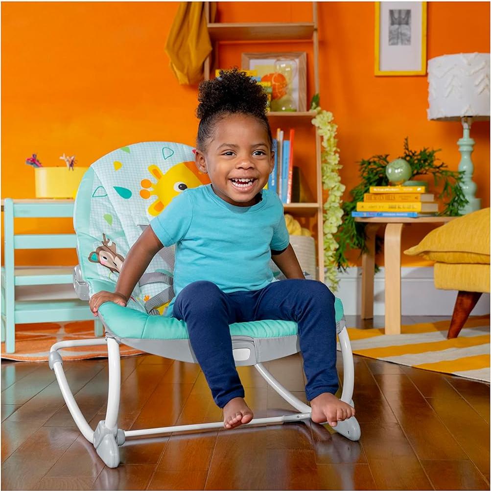 Mecedor y Asiento Estacionario Bright Starts Vibes Salvajes 2 en 1