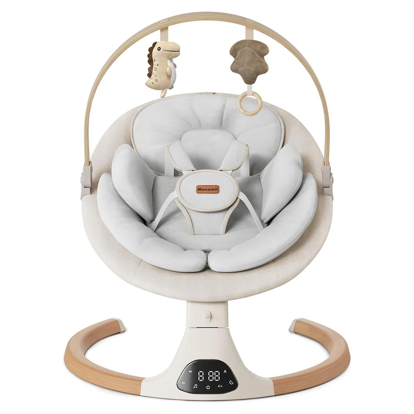 Hamaca Eléctrica para Bebés Monamii Beige, 5 Velocidades, Bluetooth