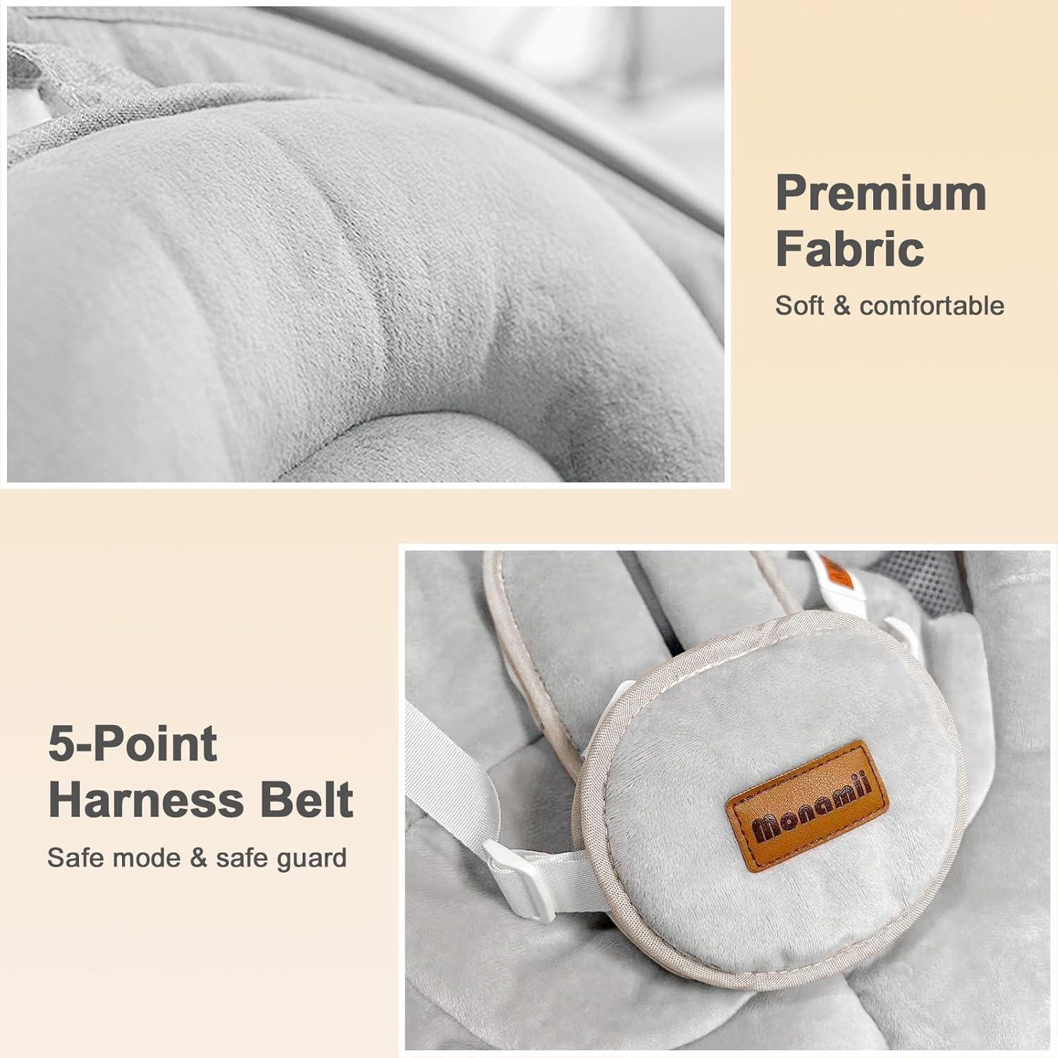 Hamaca Eléctrica para Bebés Monamii Beige, 5 Velocidades, Bluetooth