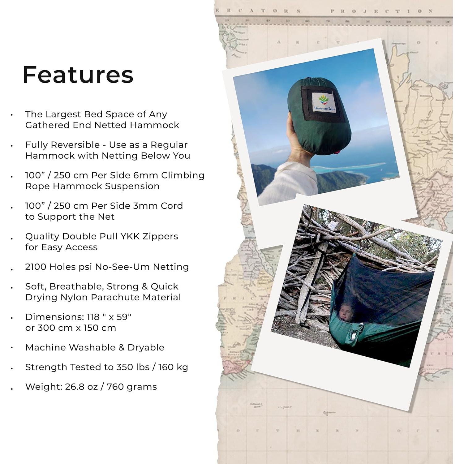 Hamaca Reversible con Red Antimosquitos Hammock Bliss 300x150cm