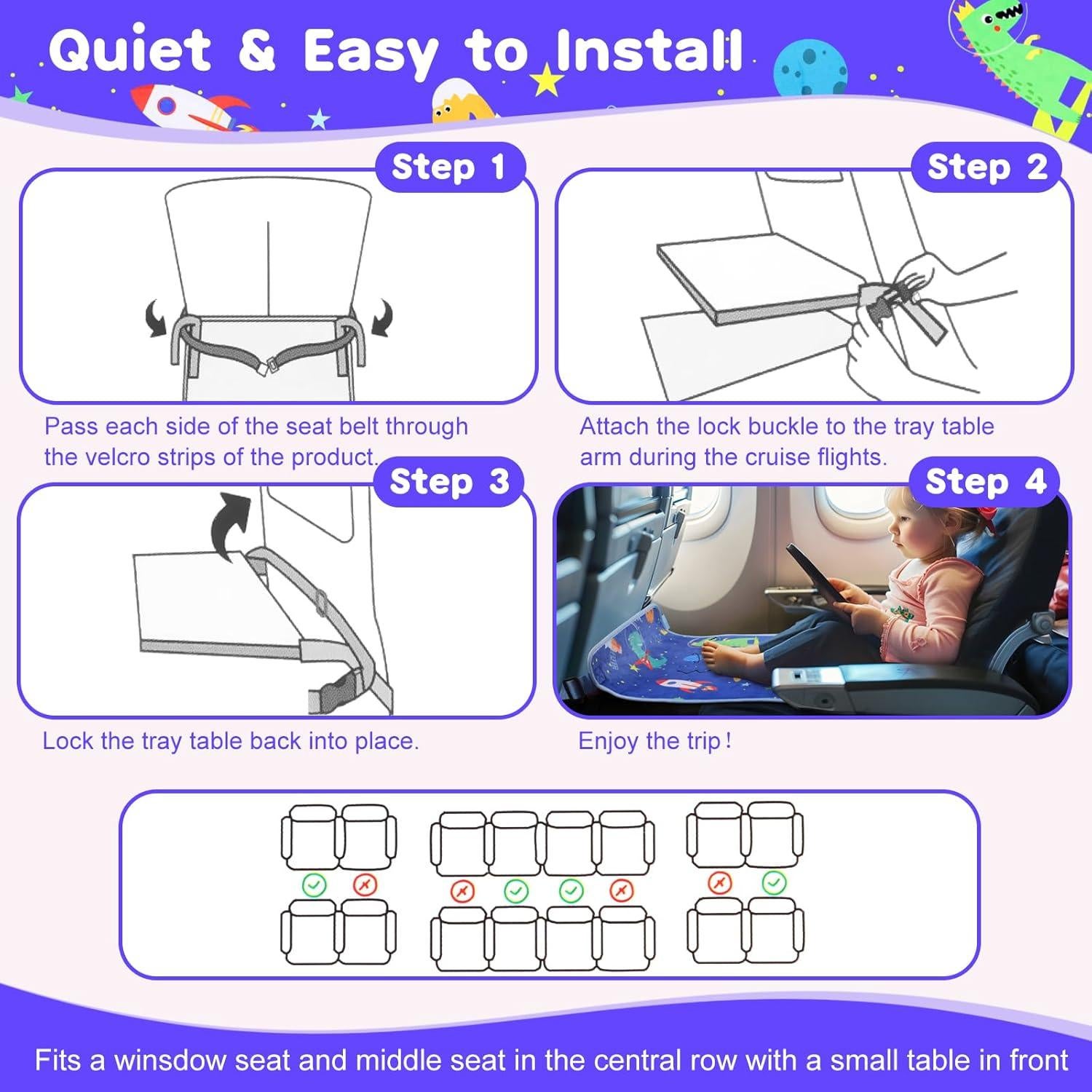 Cama de avión portátil para niños CozyBonder - Azul 75x45 cm