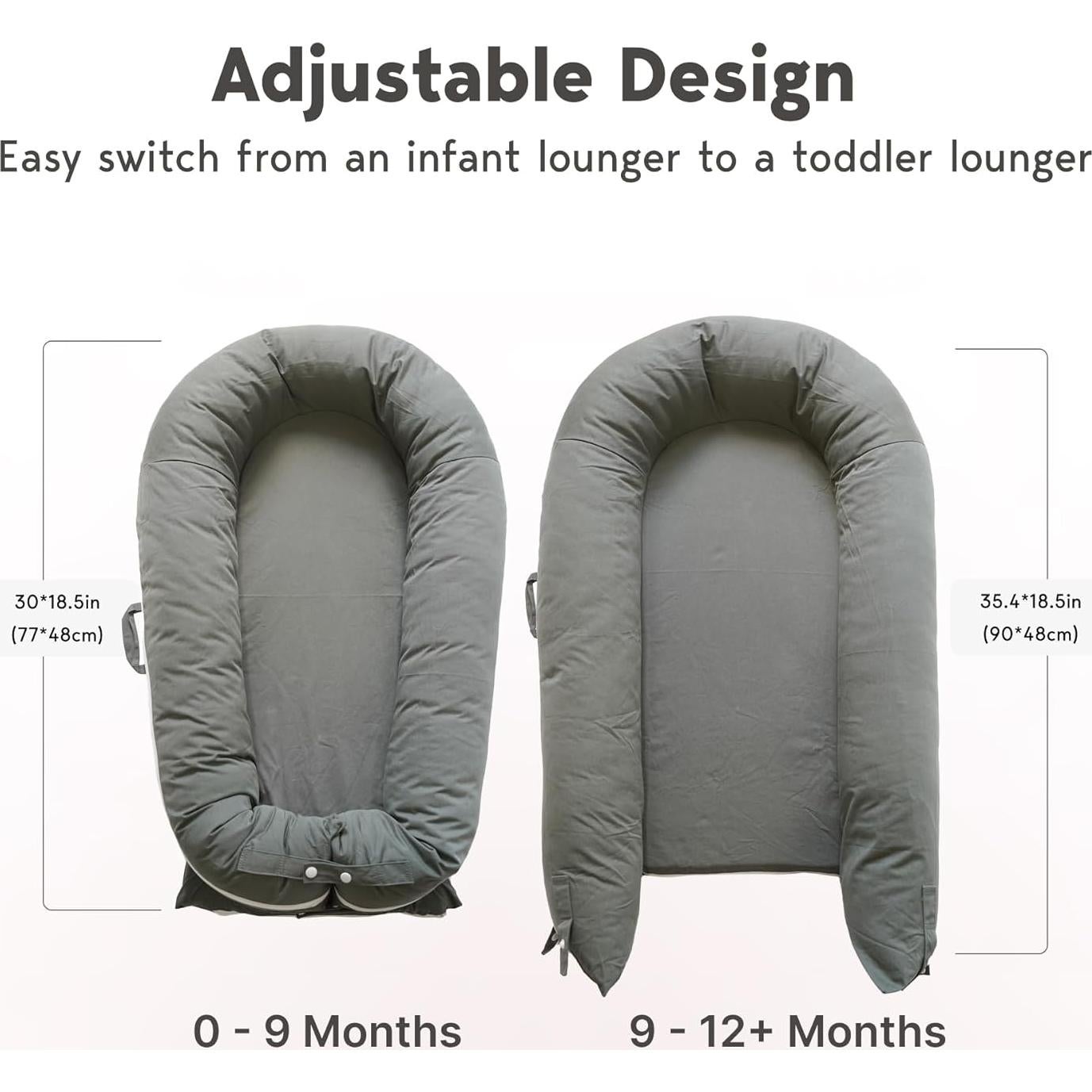 Cubierta Lounger Deluxe CooCooBaby 100% Algodón Gris 0-12 Meses