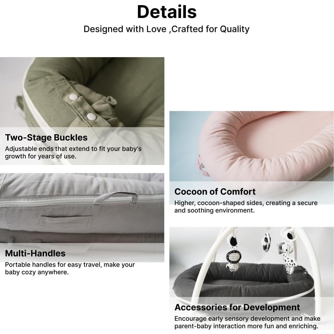 Cubierta Lounger Deluxe CooCooBaby 100% Algodón Gris 0-12 Meses