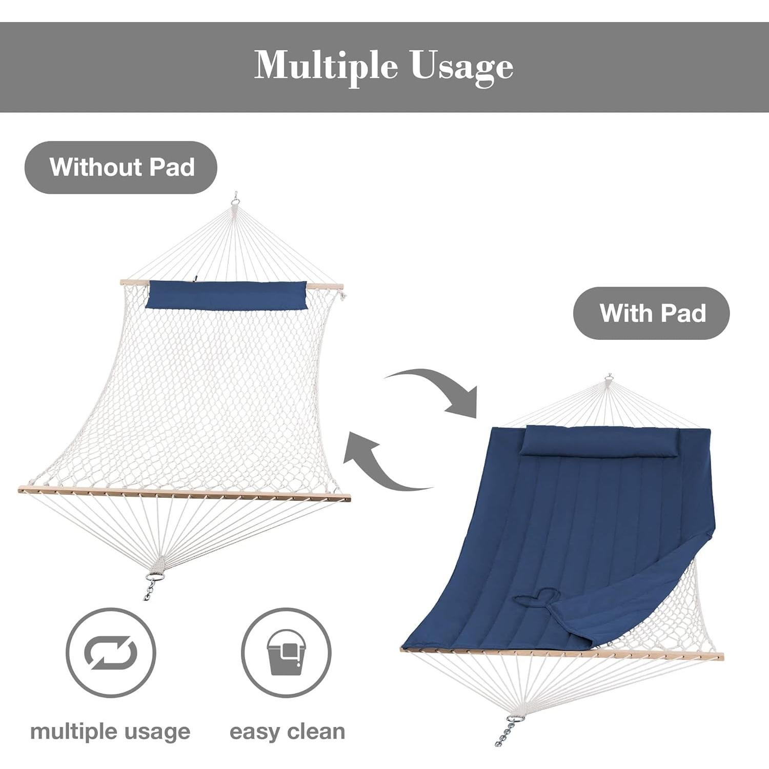 Hamaca Doble SUNCREAT 215 kg Azul Oscuro con Almohada