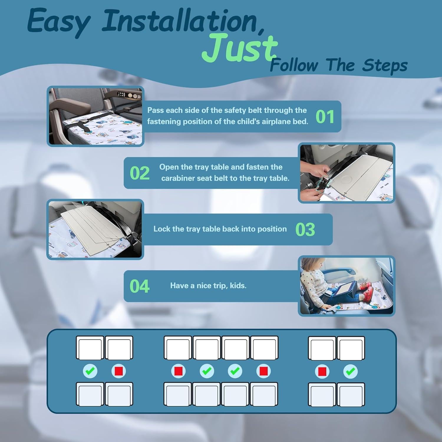 Extensor de Asiento de Avión para Niños FUNSTAR - Cama Portátil Blanca