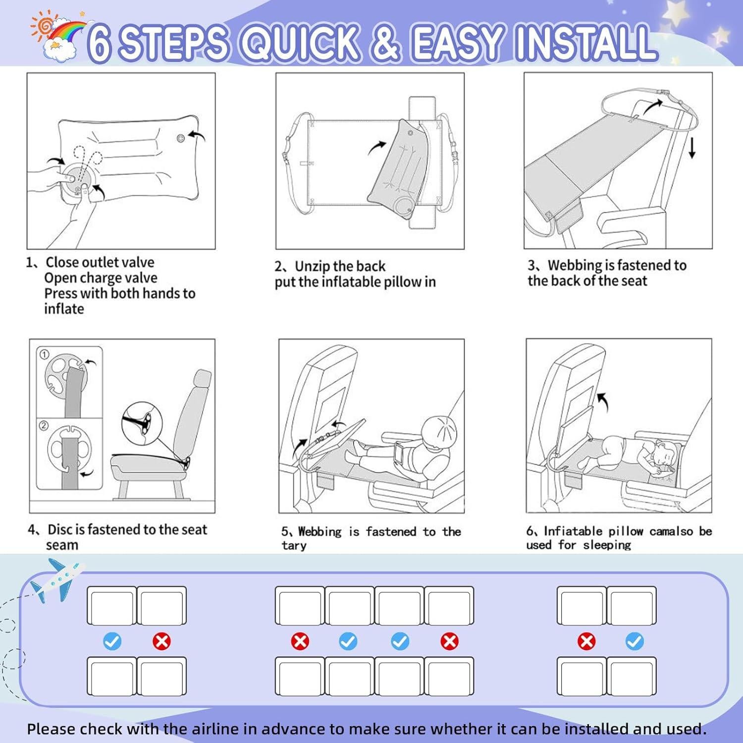 Cama de avión para niños VANDOULUM, Extensor de asiento 80x48 cm