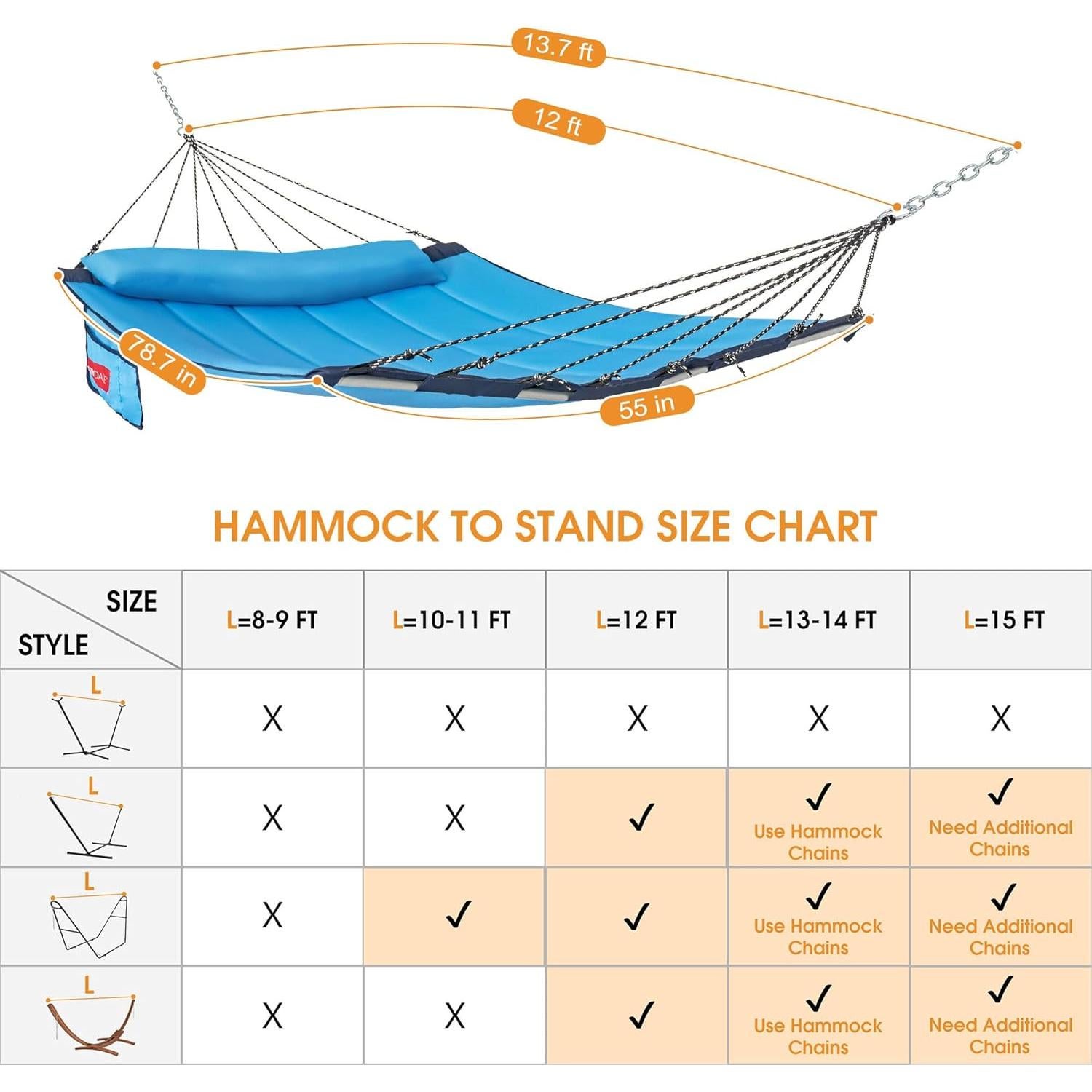 Hamaca Acolchada Doble Lazy Daze 3.66m Azul con Almohada
