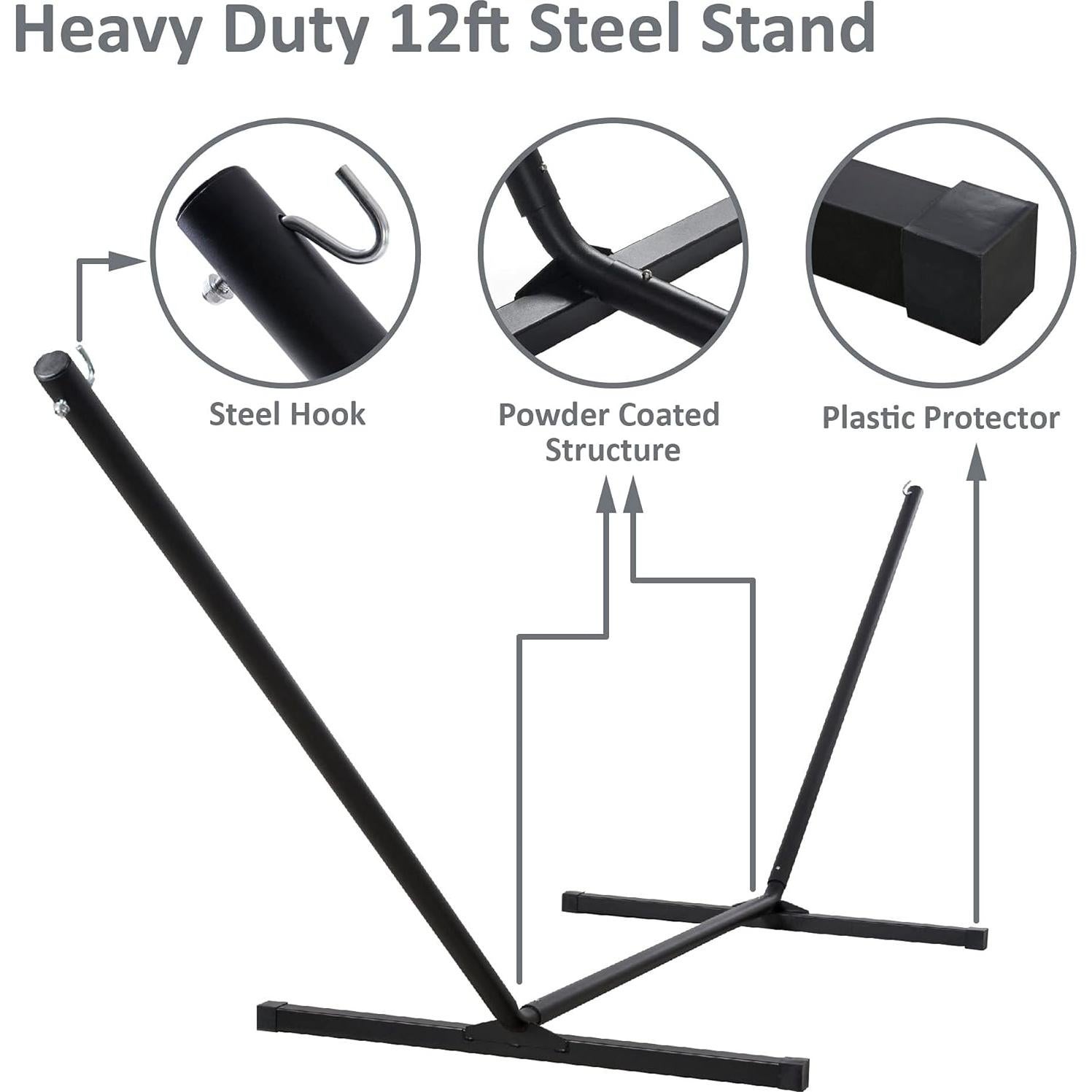 Hamaca SUNCREAT para 2 Personas con Soporte 3.66m Gris Oscuro