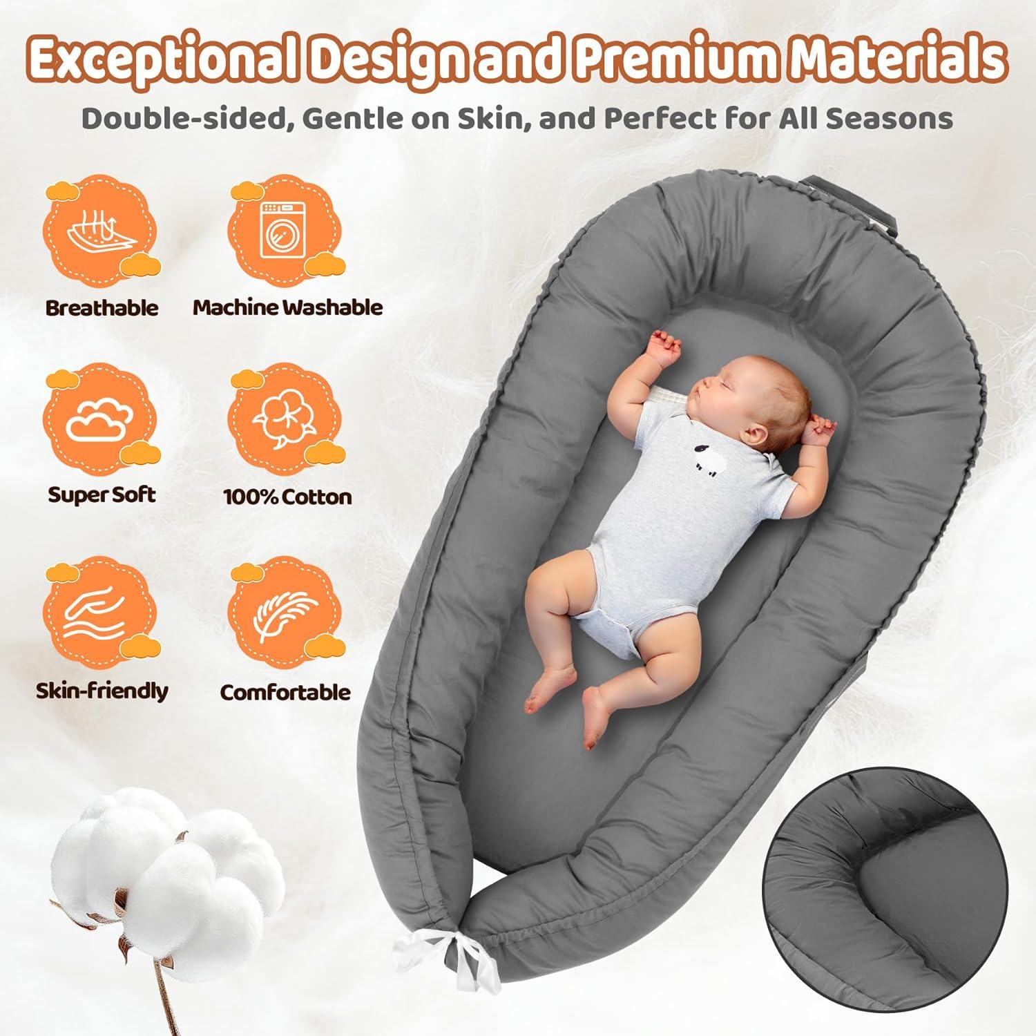 Funda Reversible para Cuna de Bebé HDJ-15 Algodón Gris Oscuro