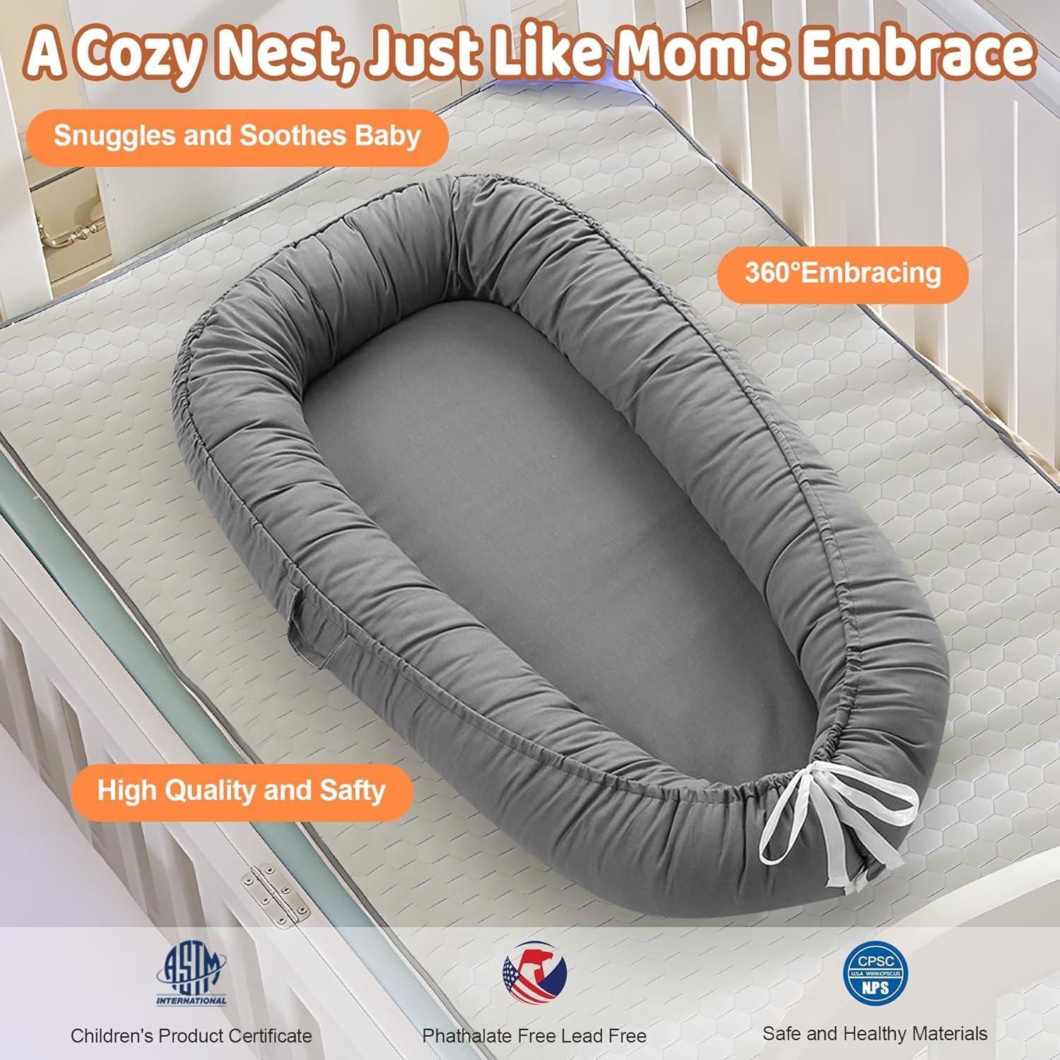 Funda Reversible para Cuna de Bebé HDJ-15 Algodón Gris Oscuro