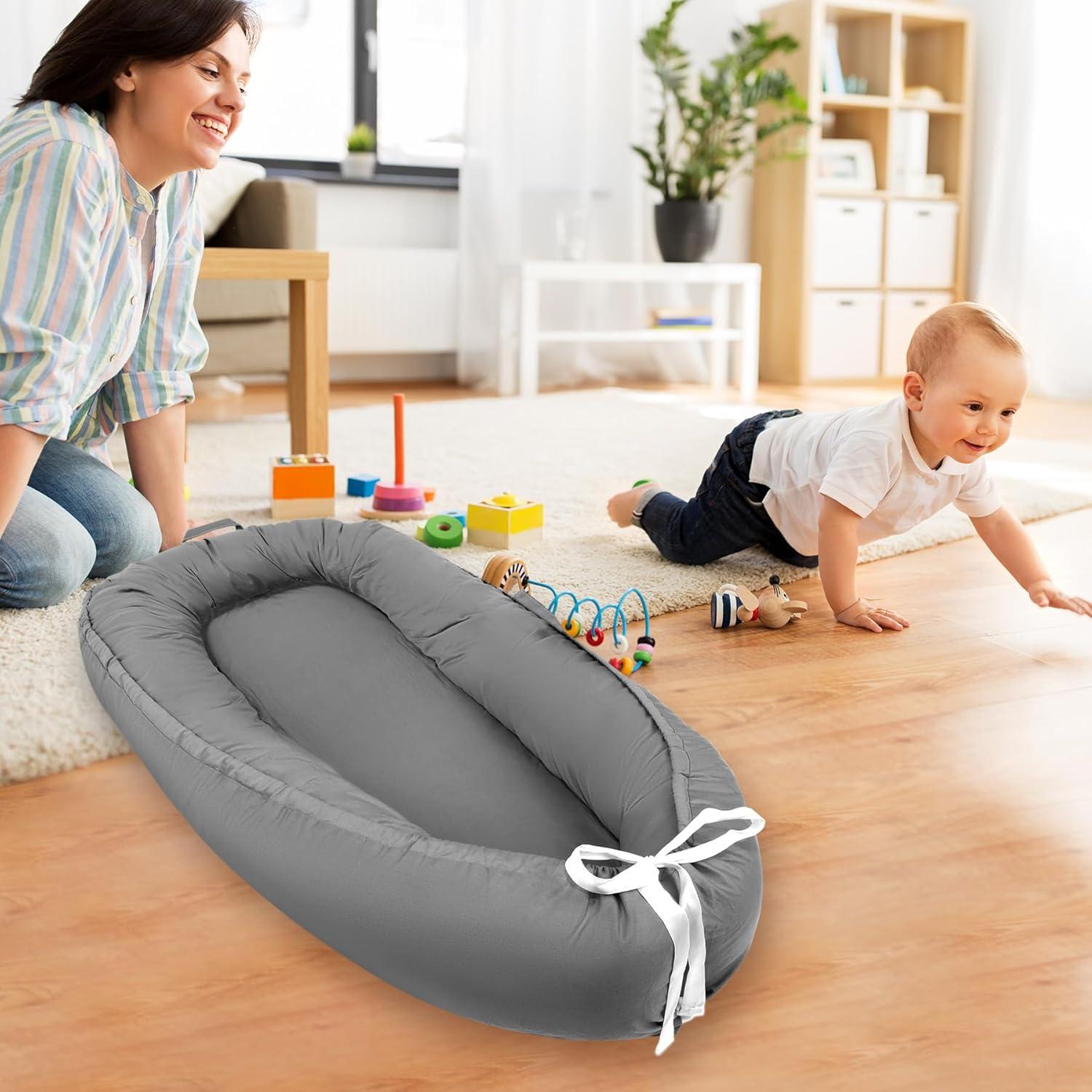 Funda Reversible para Cuna de Bebé HDJ-15 Algodón Gris Oscuro